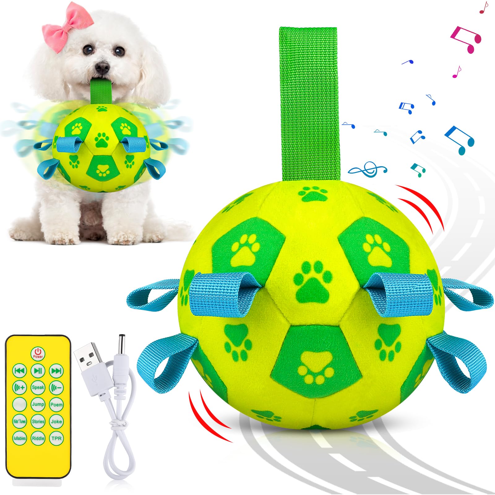 Qdan Interactive Dog Toys, Moving Dog Balls With Straps, Remote Control, Jumping Rolling Bouncing Soccer Ball For Dogs For Small