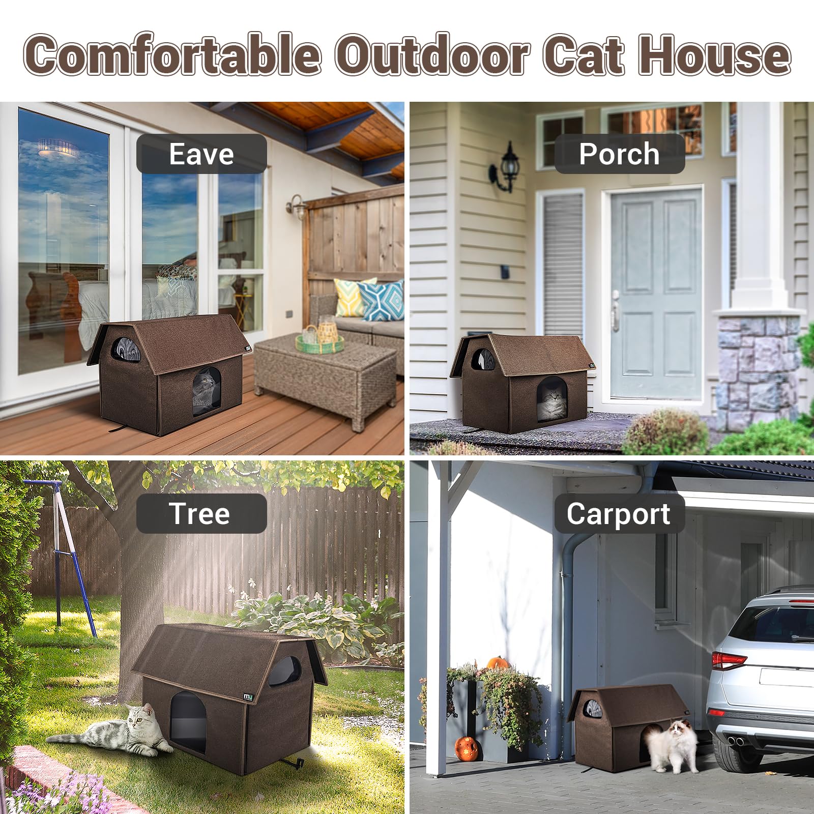 MIU Color Extra Large Outdoor Cat House - Weatherproof Insulated Shelter, 20.5"x17.5"x16.6", Brown, Model MC-HWMH04