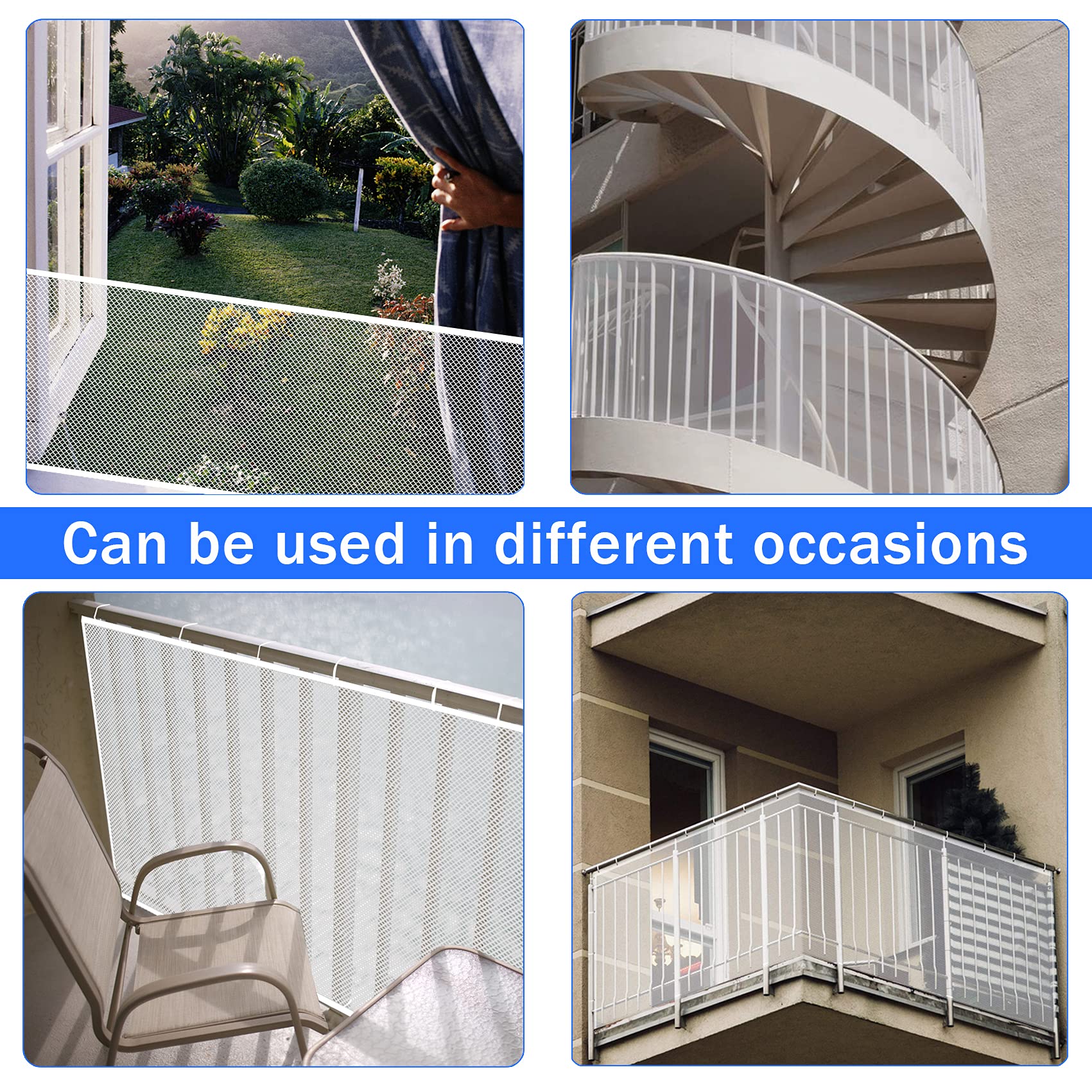 Jiftok Baby Gate For Stairs, Banister Guard For Kids, Pets, Toys, 15Ft L X 2.66 Ft H, Mesh Netting Safety Net For Balcony Rail Stair, Stairway Net Baby Safety Products For Indoor & Outdoor (White)