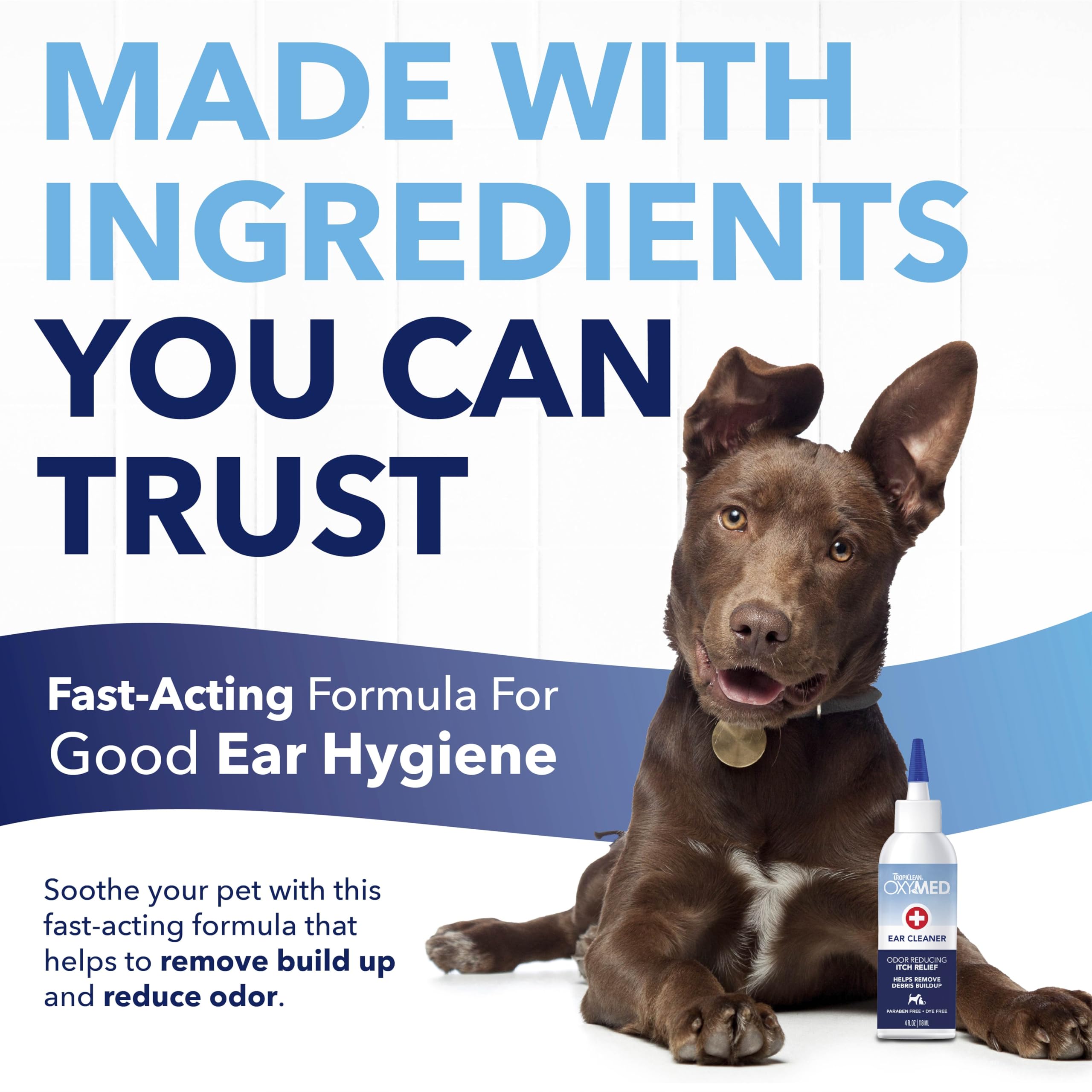 TropiClean OxyMed Preventative Dog Ear Cleaner, Vet Recommended Ear Cleaning Solution for Itch Relief, Daily Wash Drops, Safe fo