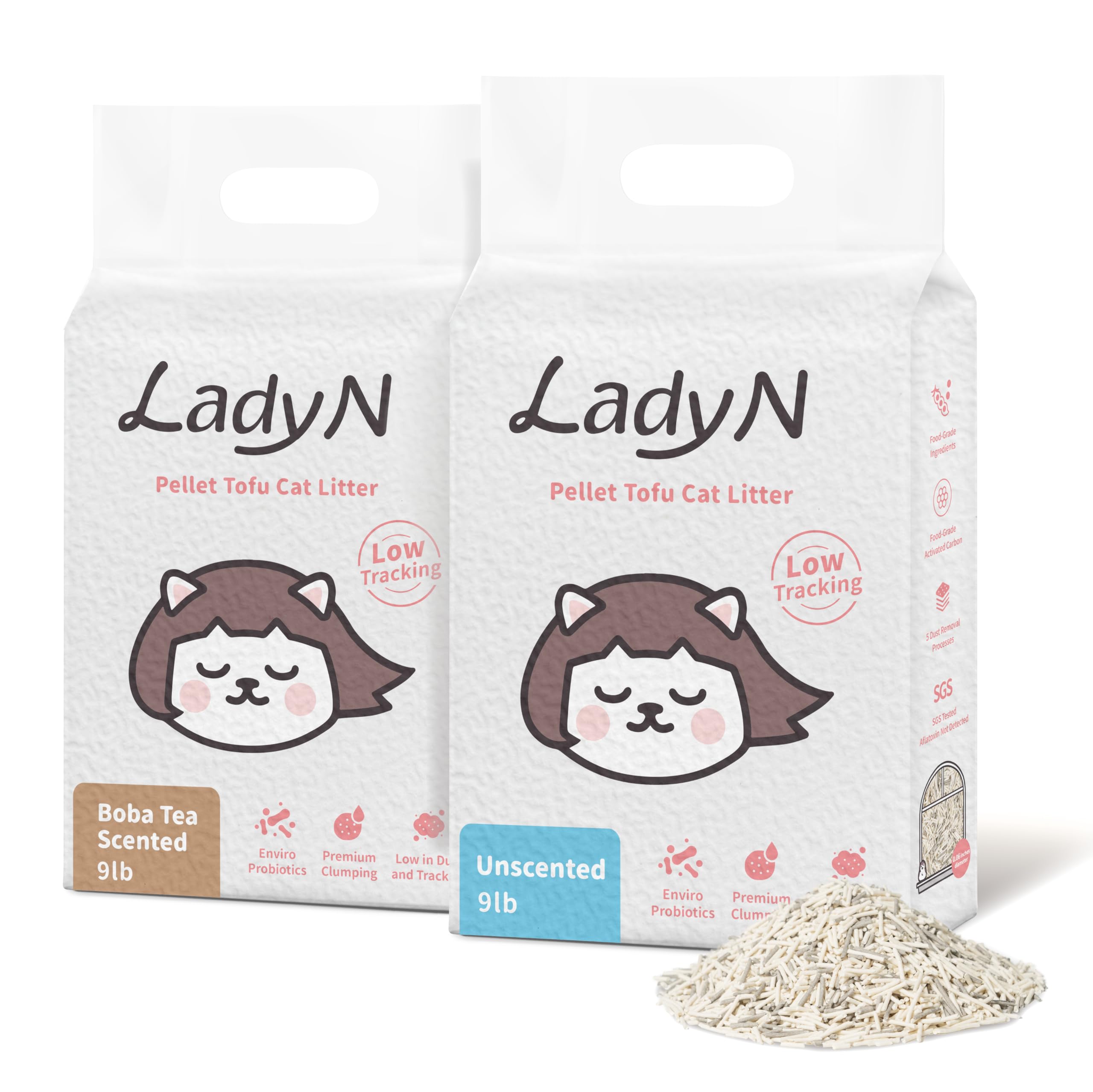 Lady N Pellet Tofu Cat Litter, Strong Clumping Ultra Absorbent Natural Litter, Dust-Free, Low Tracking Cat Litter, Enviro-probio