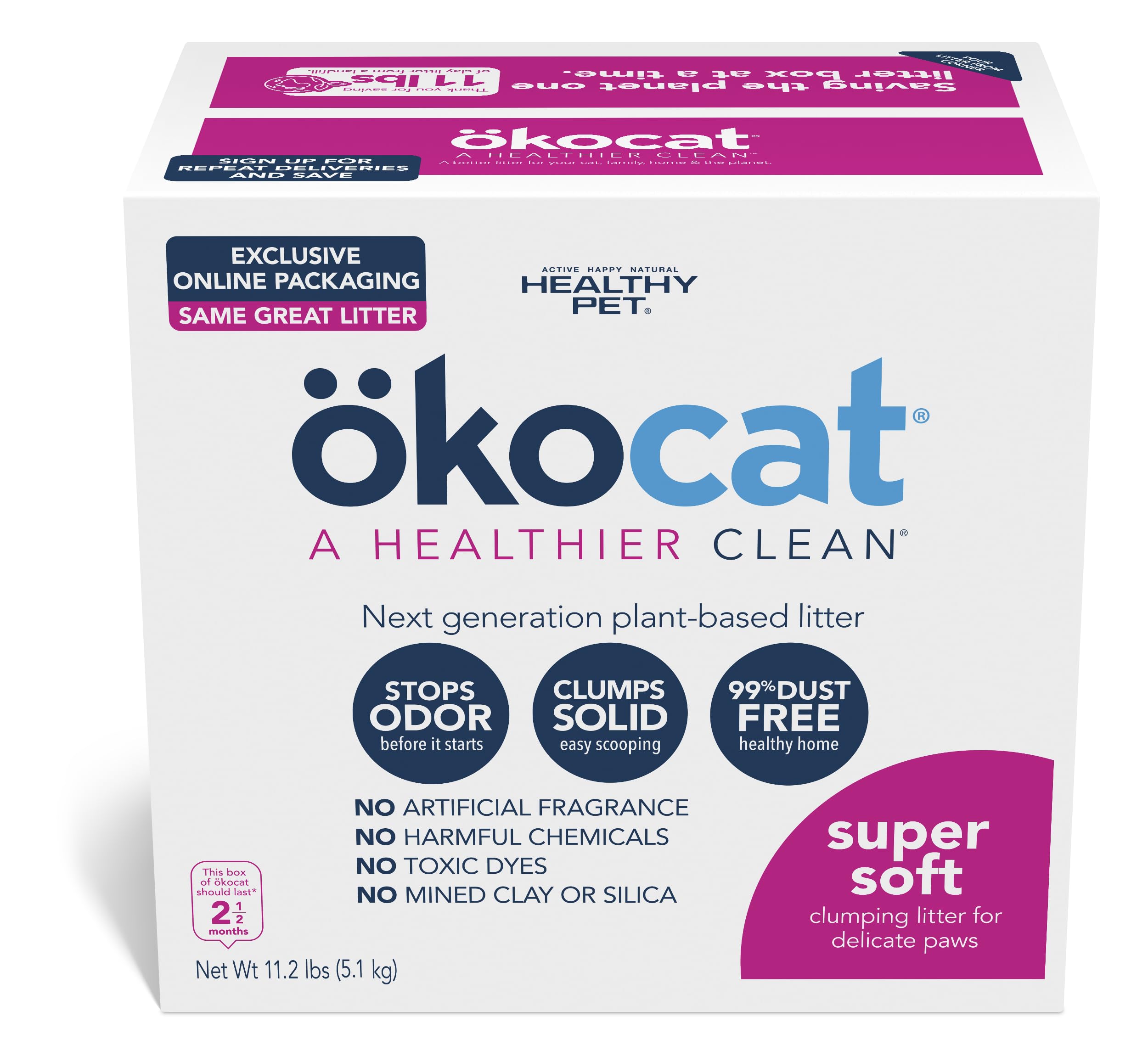 Ökocat Super Soft Wood Clumping Cat Litter, Unscented,11.2 Pounds - Natural Ingredients, Stops Odor, Clumps Solid, 99% Dust Free, Great For All Cats, Sensitive Paws, Kittens