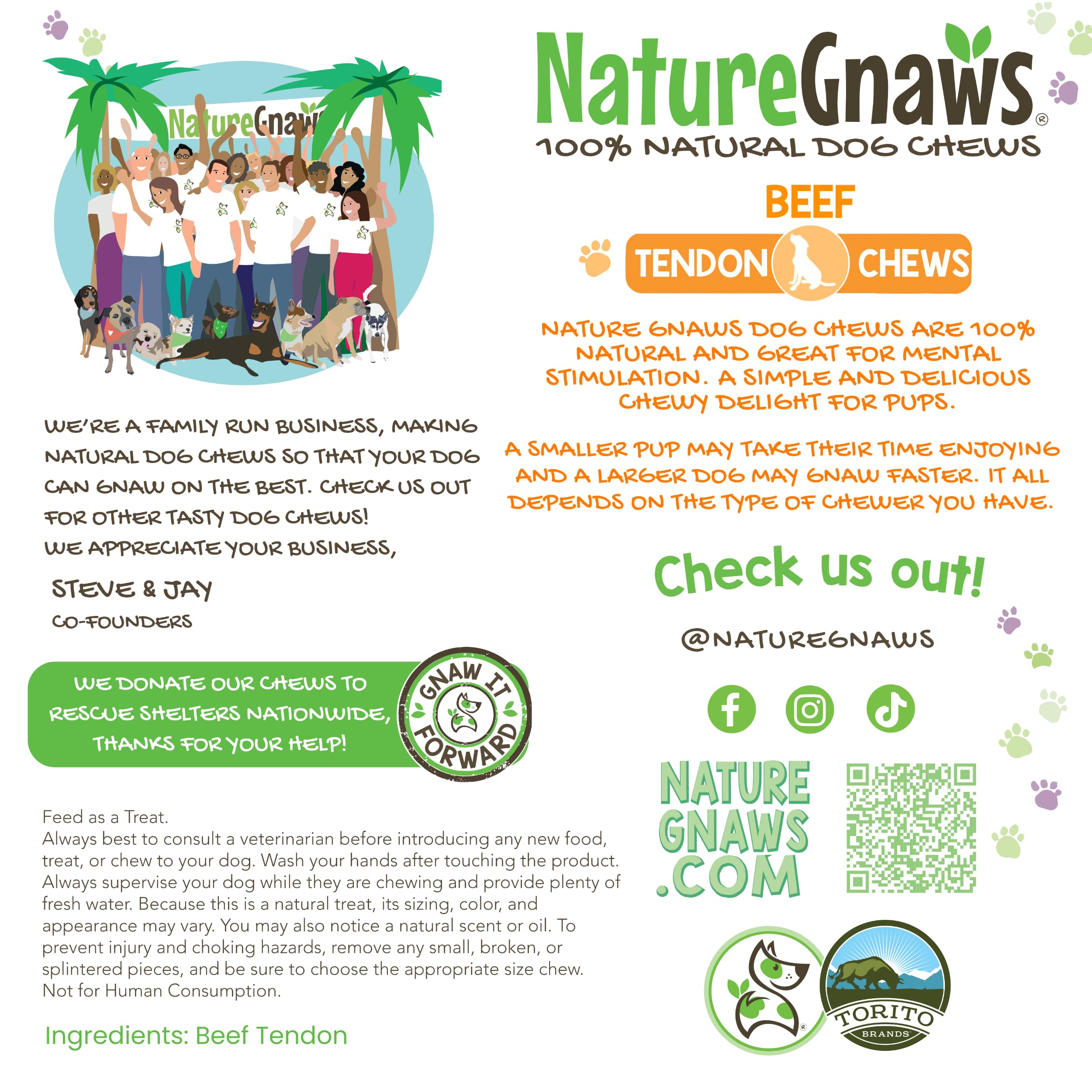 Nature Gnaws - Tendons for Dogs - Premium Natural Beef Dental Sticks - Single Ingredient - Long Lasting Tasty Dog Chew Treats -