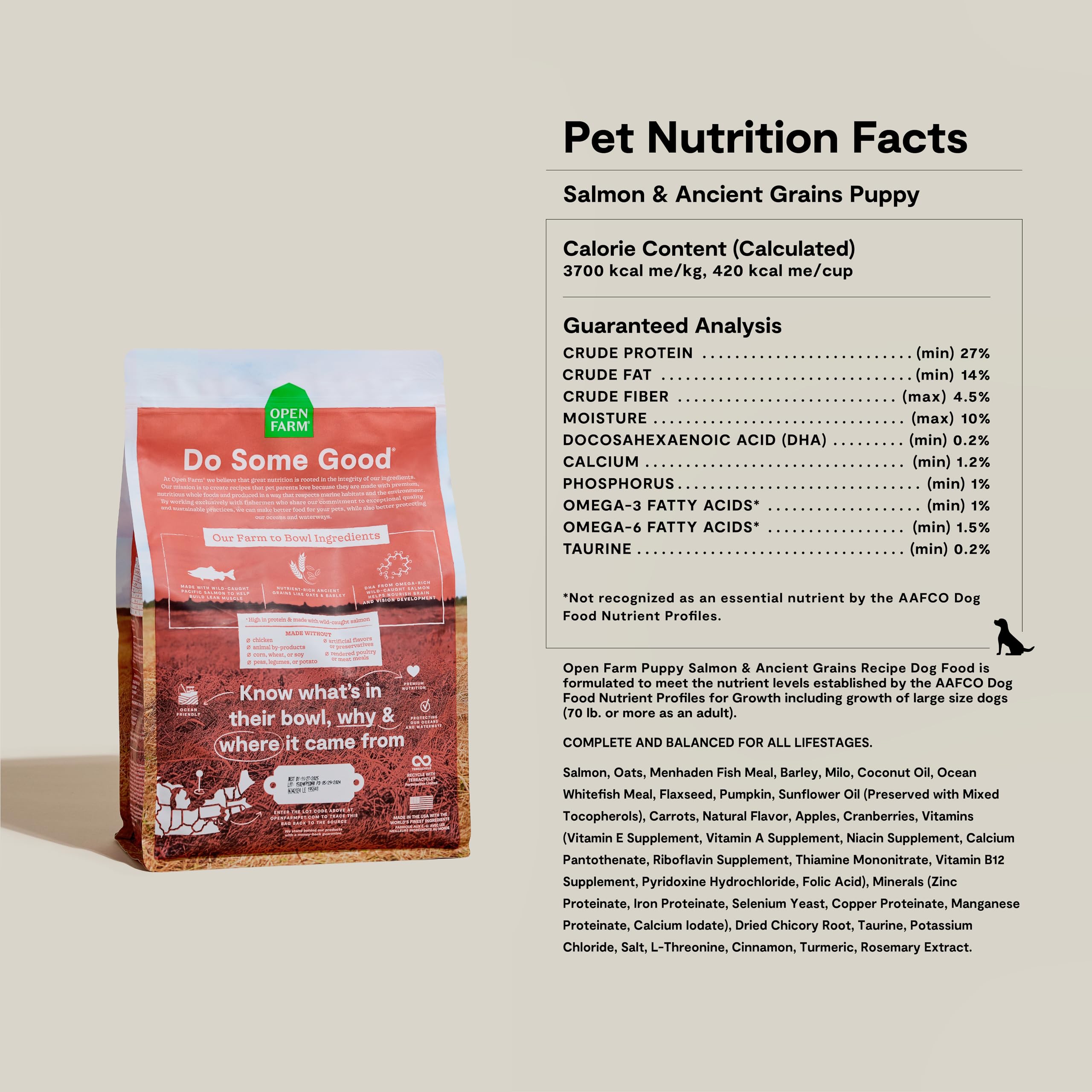 Open Farm, Ancient Grains Dry Dog Food for Puppies, Protein-Rich & Nutrient Dense, 90% Animal Protein Mixed with Non-GMO Fruits,