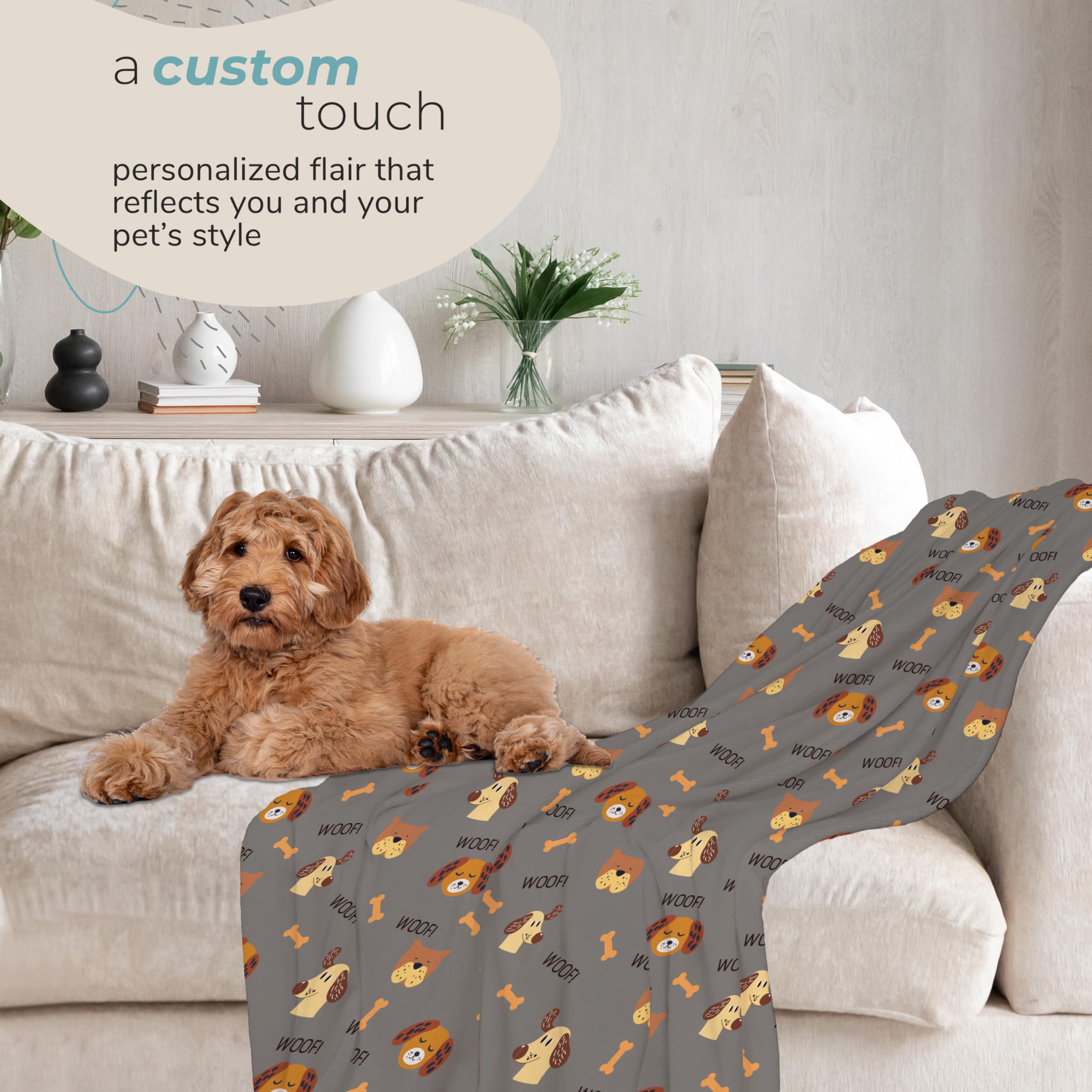 Karisma Decor Grey Woof Fleece Pet Lightweight Blanket - 60 X 80 - Cute For Dogs - Gifts And Puppy Essentials - Printed In A