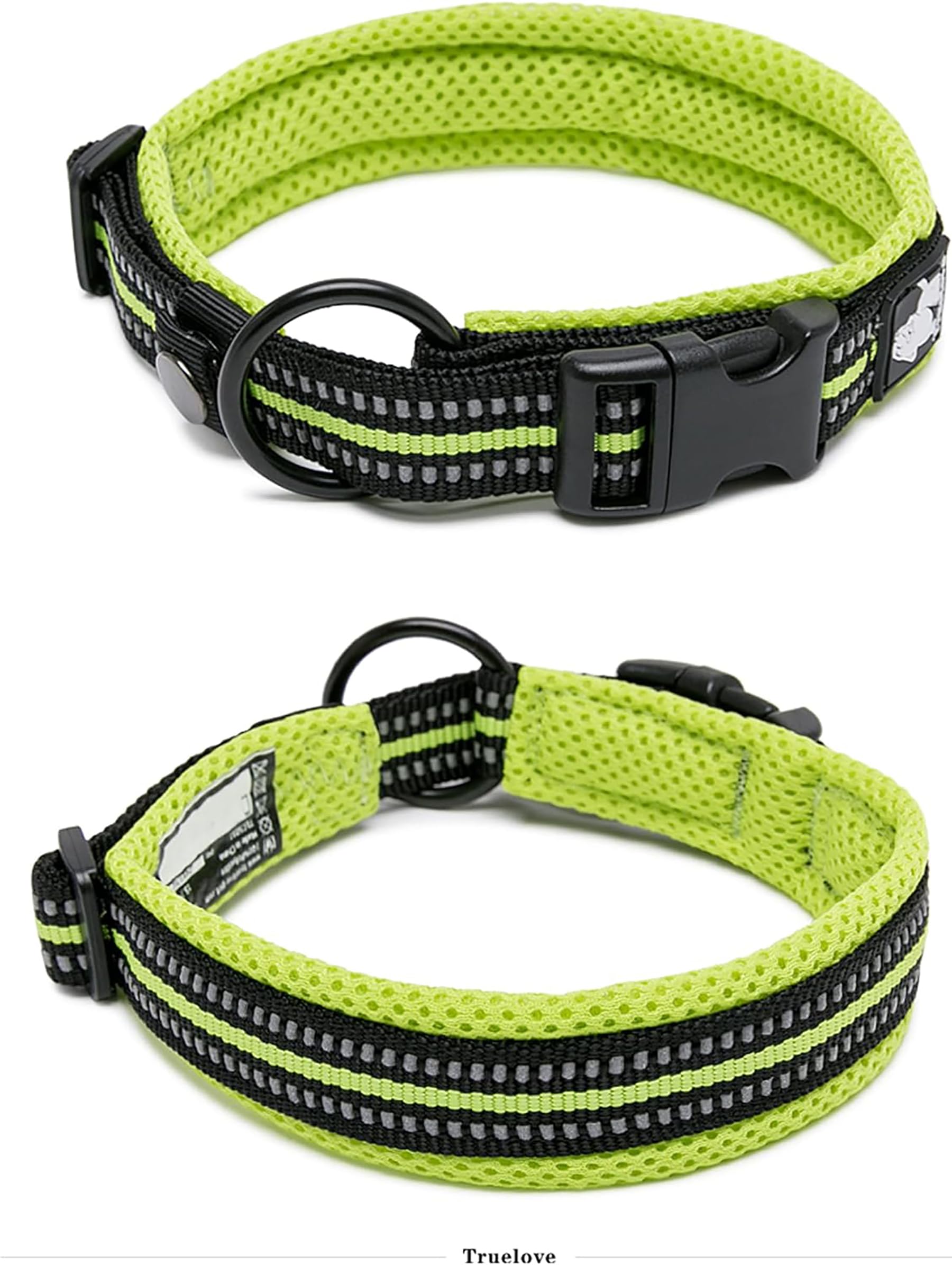 Truelove Dog Collar Reflective Premium Duraflex Buckle,High Grade Nylon Webbing No Choke Basic Collars Tlc5011(Neon Yellow,M)