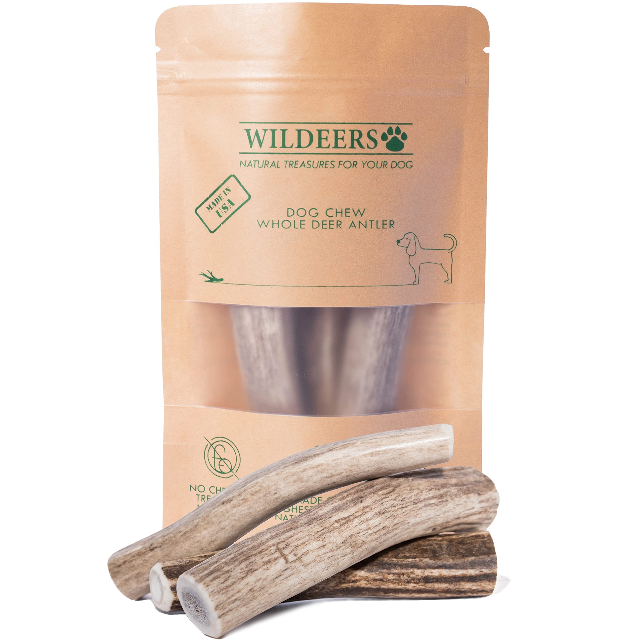 Wildeers Premium Deer Antlers for Dogs - Dog Antler Chews - Made in USA, Naturally Shed, Healthy Treat - Grade A, 4-5 inch, 2 Pi