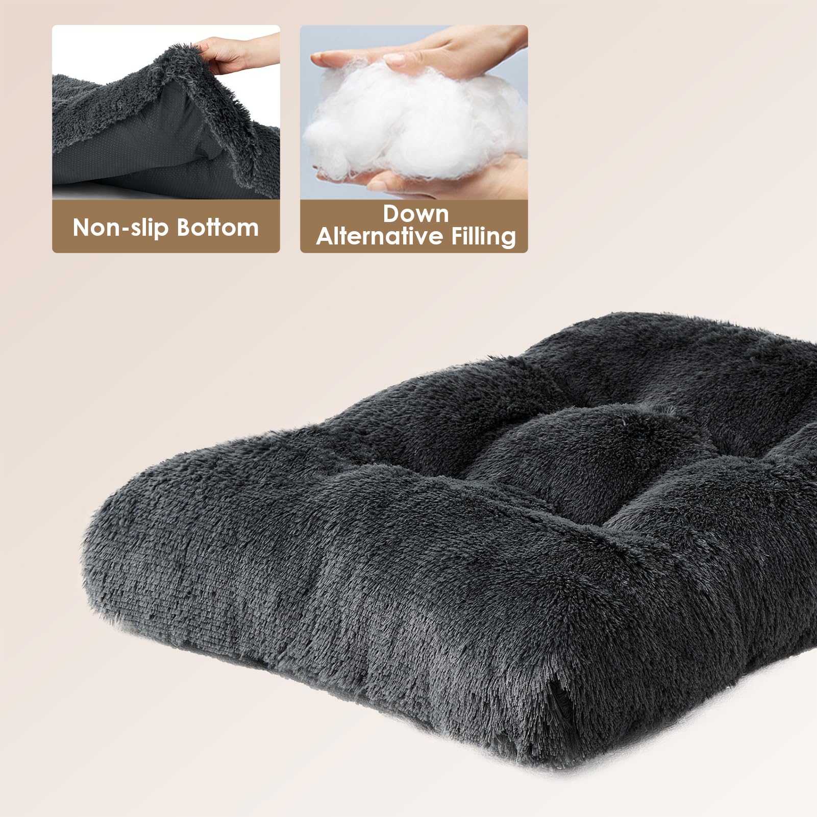 Eheyciga Fluffy Dog Crate Bed For Medium Dogs, Plush Faux Fur Dog Crate Pad, Calming Anti Anxiety Medium Dog Bed For Crate, Washable Soft Warm Dog Crate Mat With Non-Slip Bottom, Dark Grey