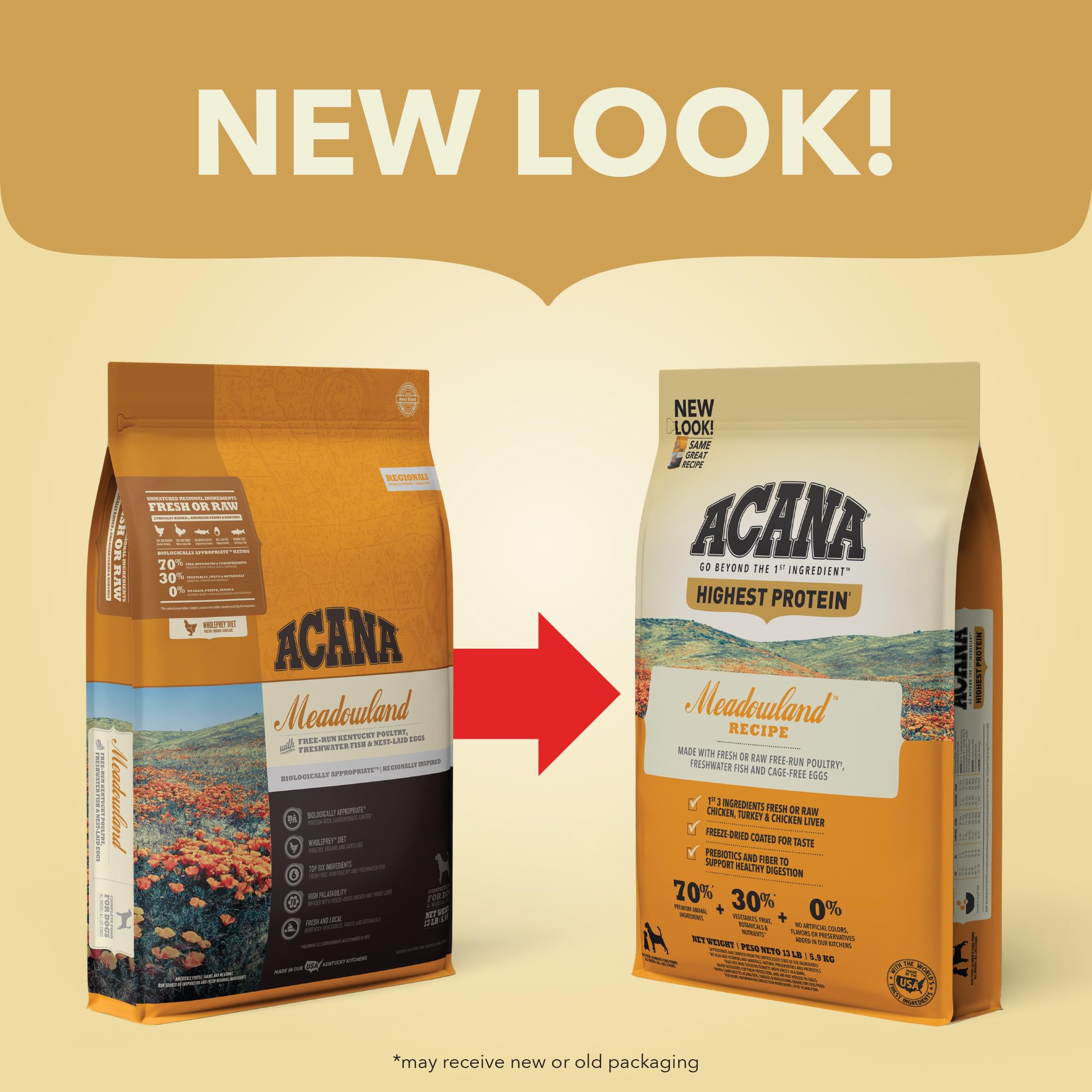 ACANA Highest Protein Dry Dog Food, Meadowland, Chicken and Turkey Recipe, 4.5lb