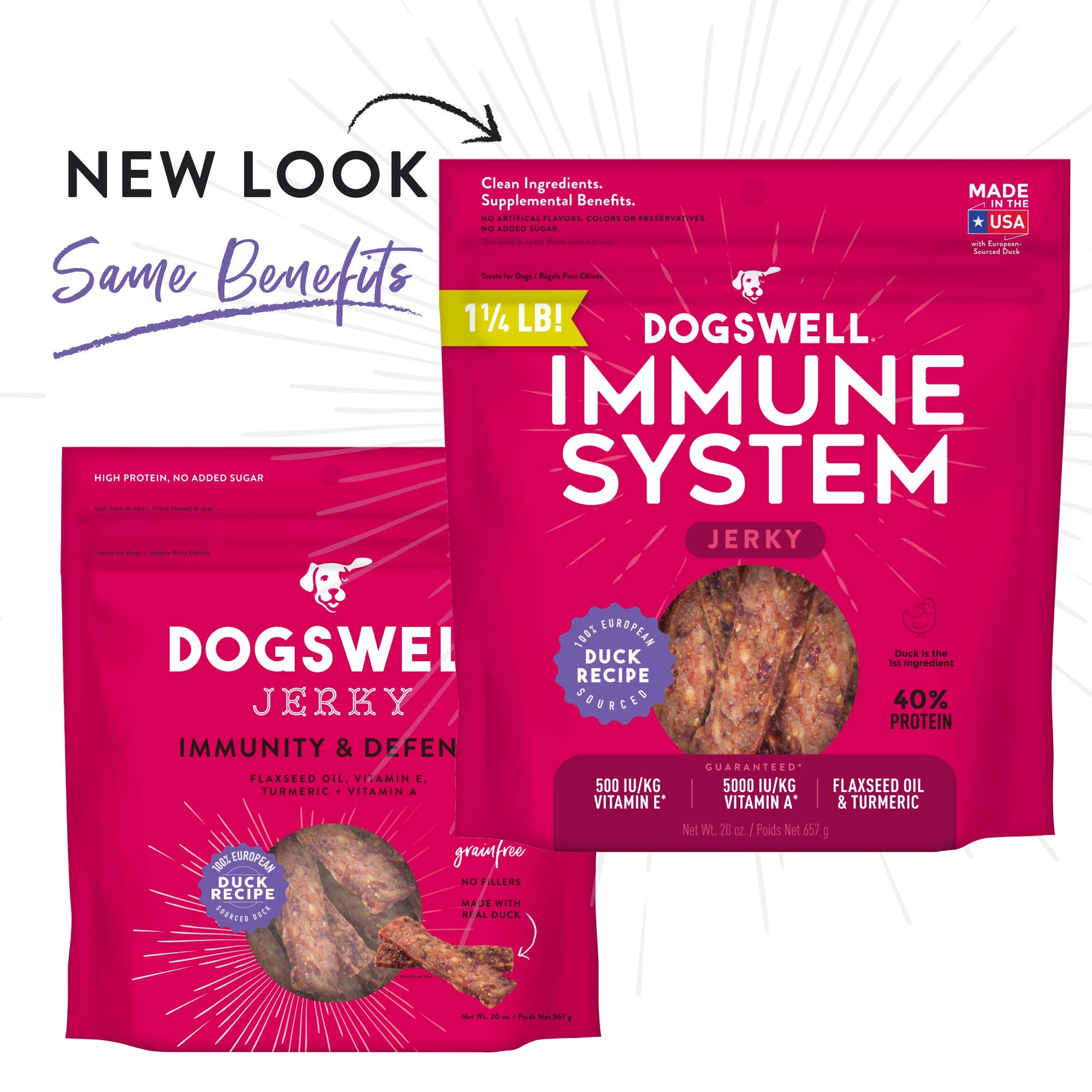 Dogswell Immunity & Defense, Flaxseed Oil, Turmeric, Vitamin E & A, Healthy Aging, Duck Jerky 20 oz, Model: 842222