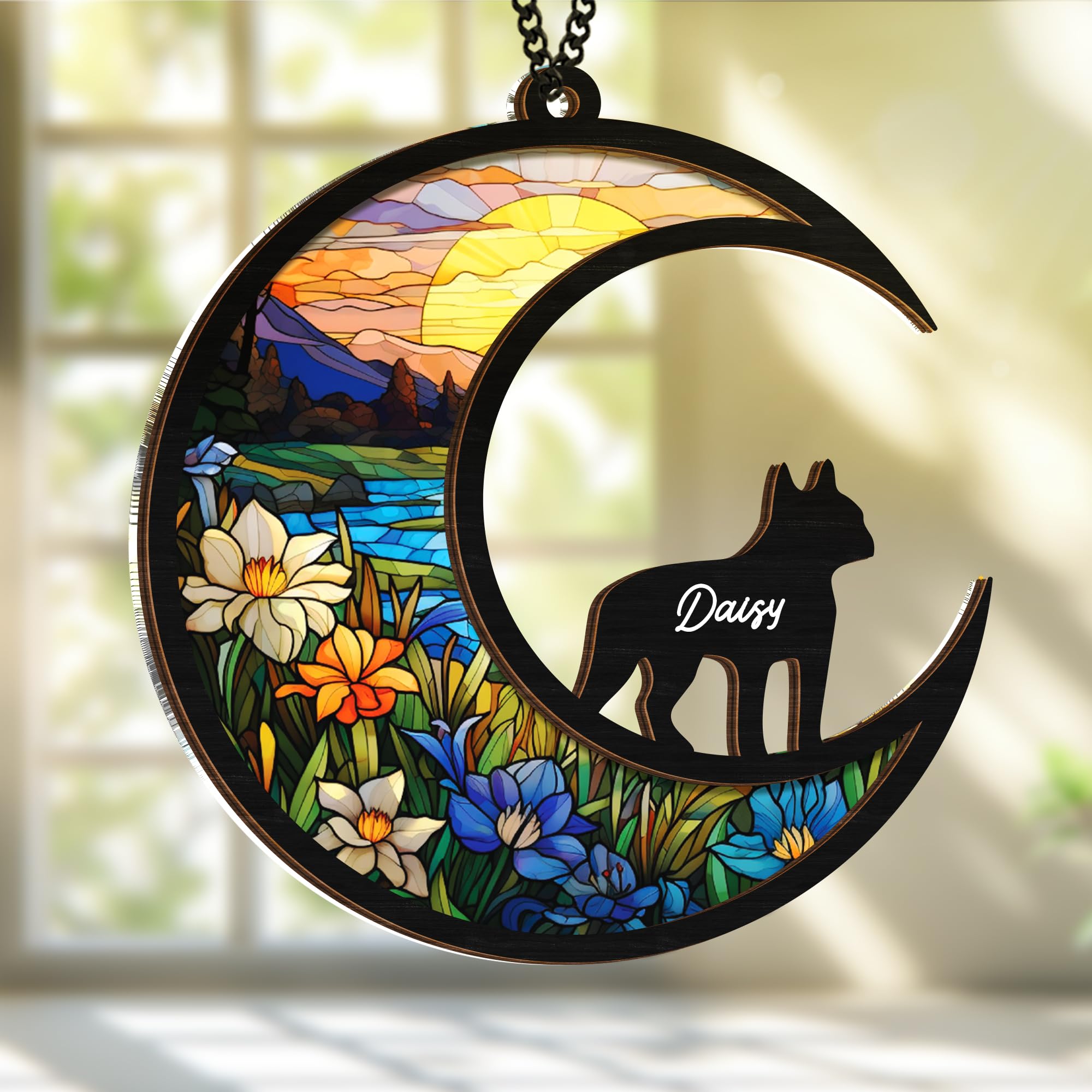 6' Boston Terrier Dog Memorial Suncatcher Personalized Name Dog Breed Pet Ornament Window Car Hanging Sympathy Gift For Loss Of