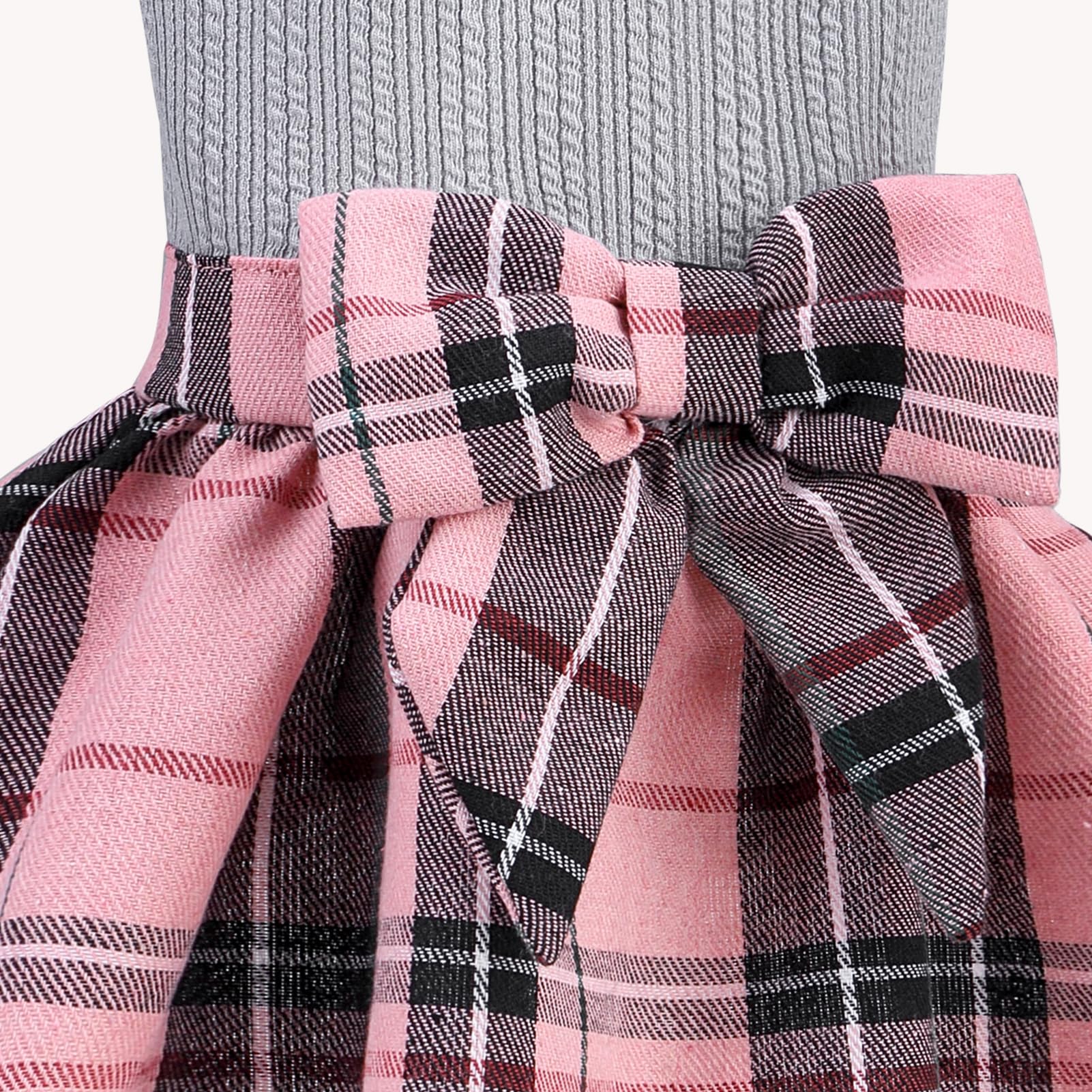 Pupteck Classic Plaid Dog Dress Pet Apparel With Cute Bowtie Puppy Clothes Outfit,Grey,S