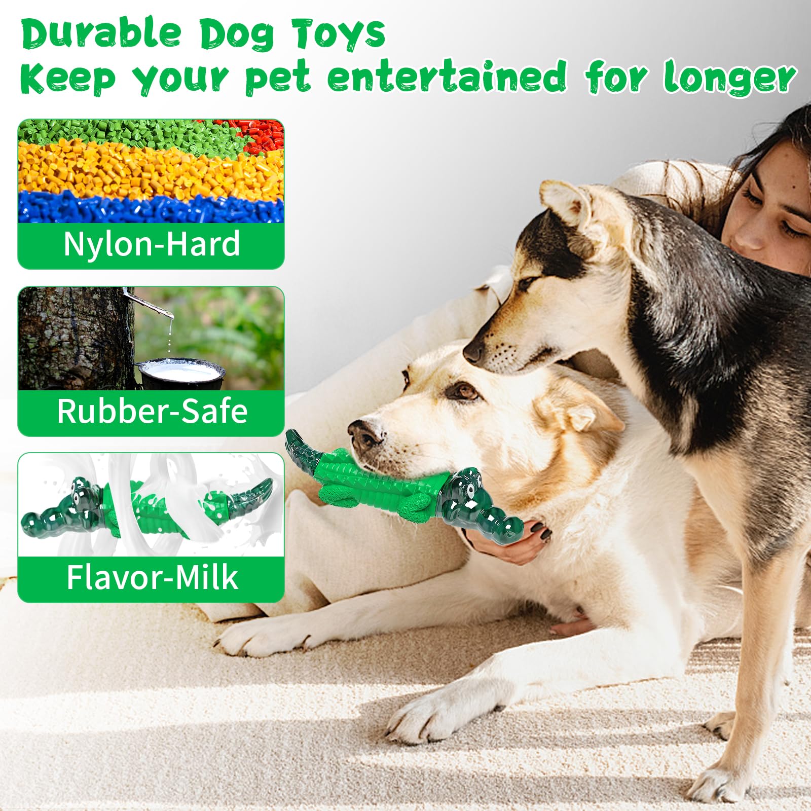 Fuufome Dog Chew Toy - Indestructible Nylon for Aggressive Chewers, Large, Green, Model 04, Reduces Anxiety and Boredom