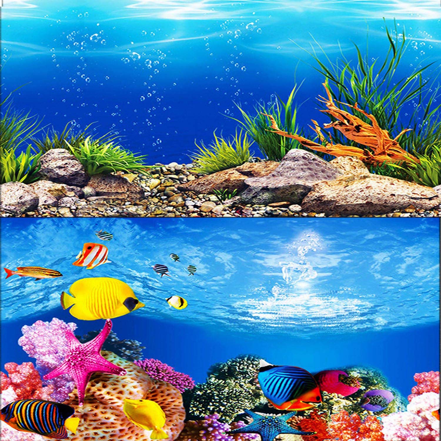 Elebox New 20' X 48' Fish Tank Background Paper Wallpaper 2 Sided Colorful Seaweed Water Plants Aquarium Background Hd Poster Decorations