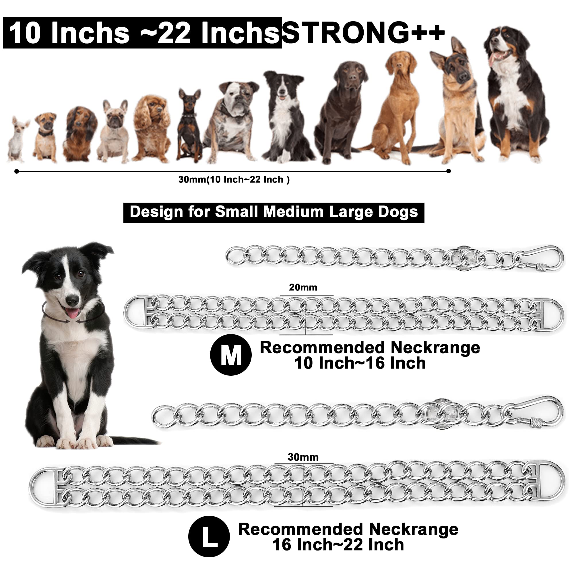 W/W Lifetime Dog Chain Collar Walking Metal Chain Collar With Design Secure Buckle, Cuban Link 24Mm Strong Heavy Duty Chew Proof