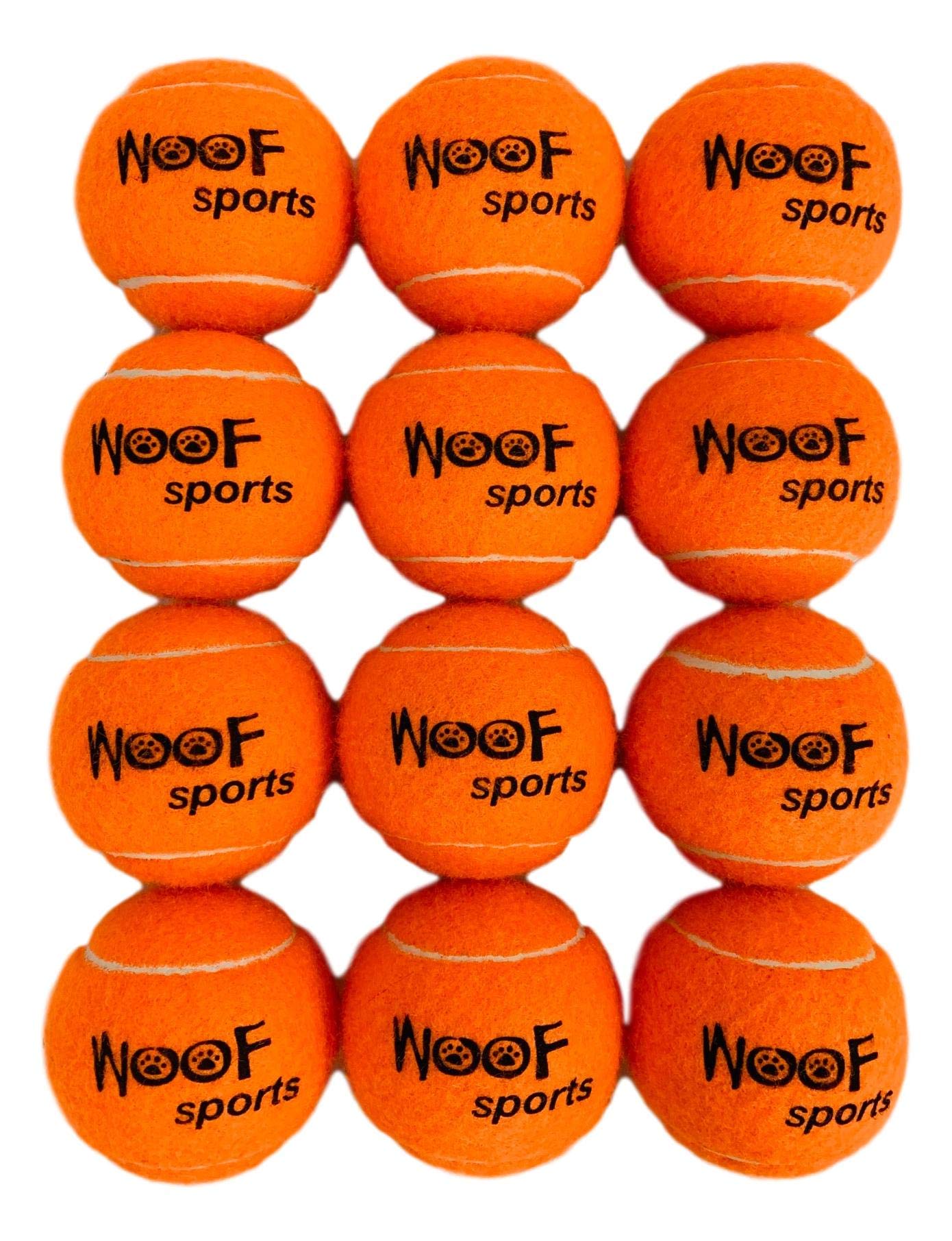Woof Sports Dog Tennis Balls 12 Orange Tennis Balls For Dogs. Easy To Find! Includes Carrying Bag. Medium Size Balls Fits Standard Ball Launchers