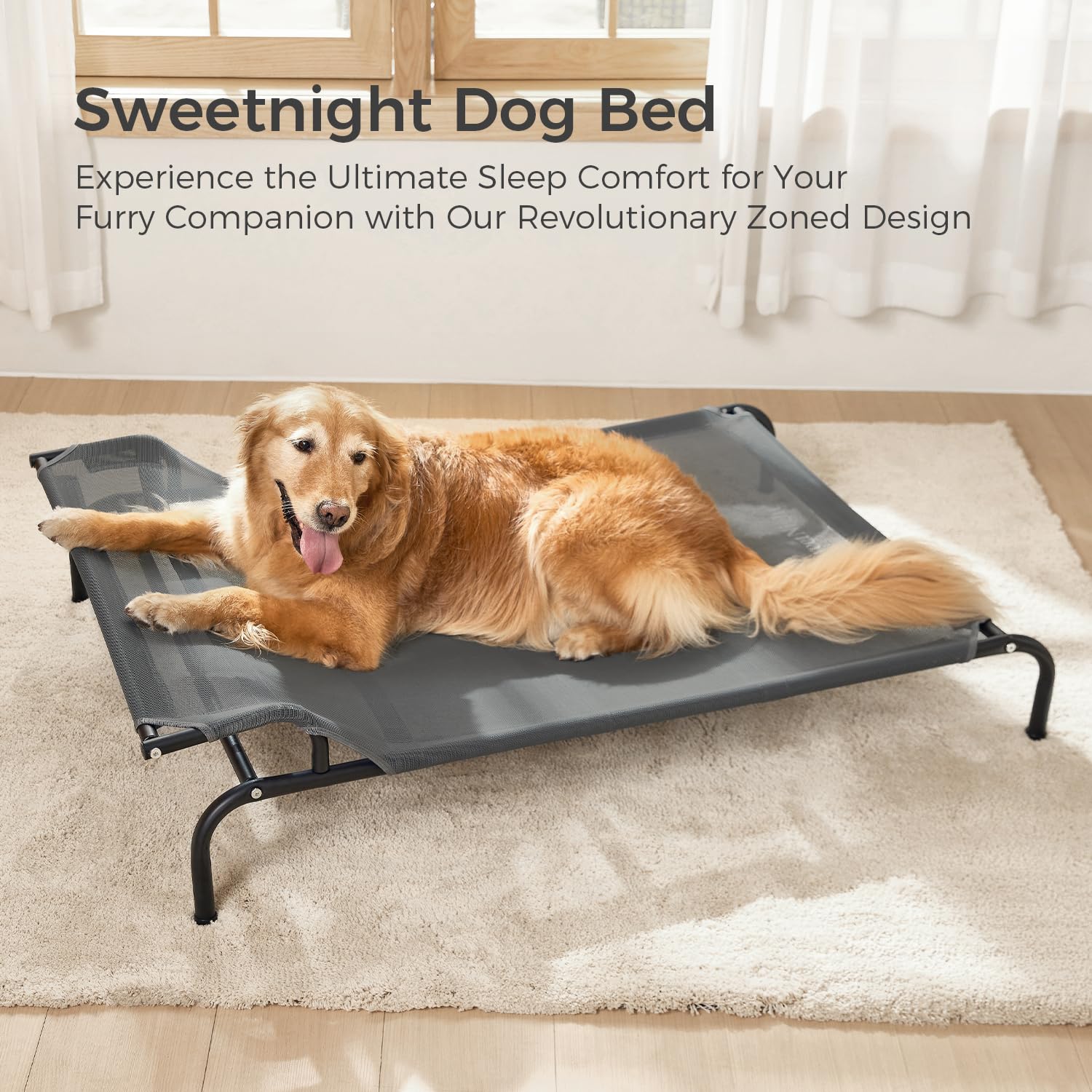 Sweetnight Elevated Dog Bed with Headrest for Large Dogs | Waterproof Raised Dog Cot for Outdoor - 43inch Heavy Duty Steel Frame