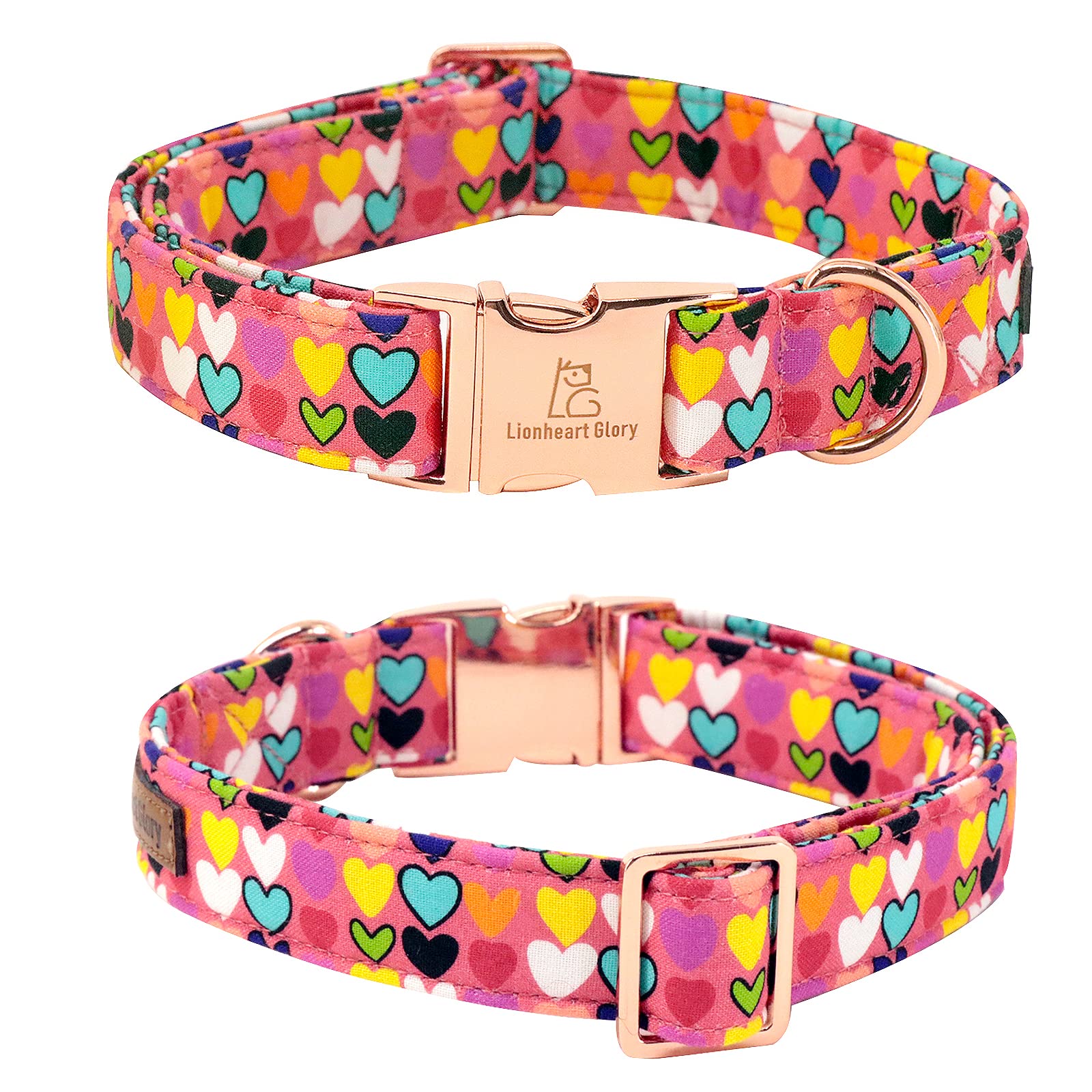 Lionheart Glory Valentine Collar, Hearts Dog Collar For Large Cute Dog Collars Spring Female Pet Gift Adjustable Heavy-Duty Dog