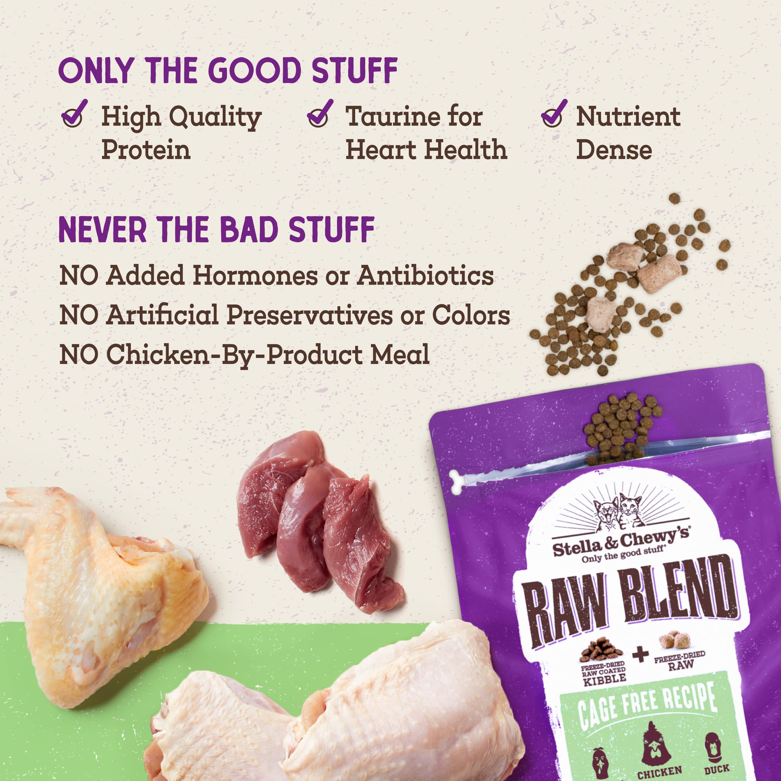 Stella & Chewys Raw Blend Premium Kibble Cat Food - Grain Free, Protein Rich Meals - Cage-Free Poultry Recipe - 10 lb. Bag
