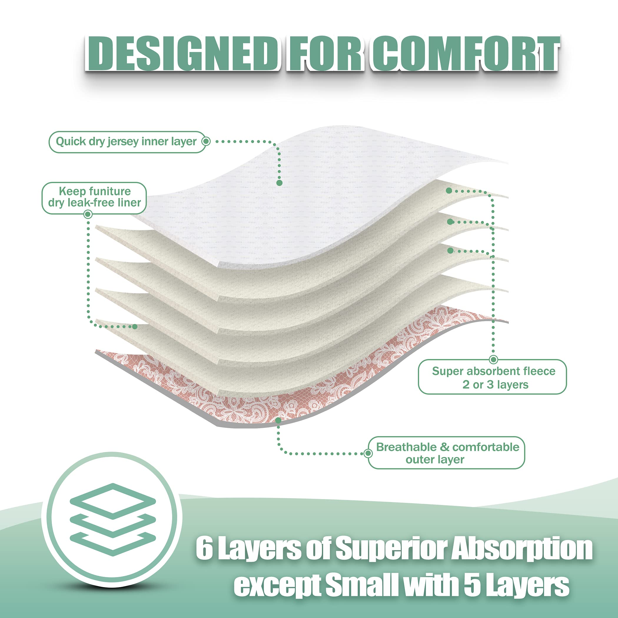wegreeco Luxury Washable Reusable Dog Diapers (Stylish Pattern) - Female Dog Diapers, Doggie Diapers, 3 Pack (Lace, Large)