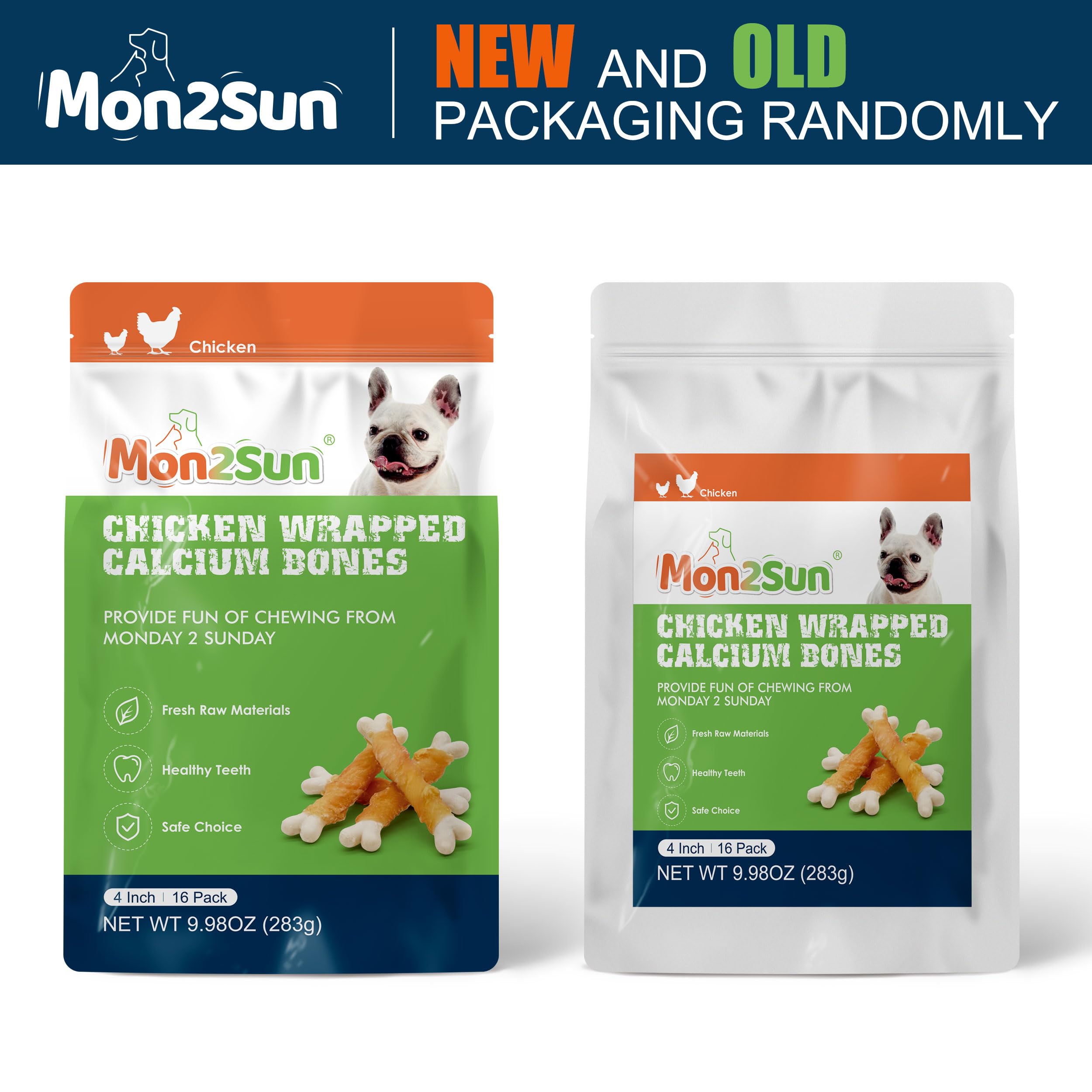 MON2SUN Dog Treats, Chicken Wrapped Calcium Bones Without Rawhide, 4 Inch Training Treats for Teeth Cleaning and Fresh Breath, C