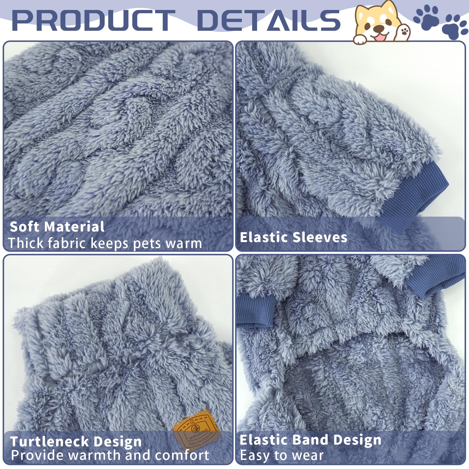 Xpudac Dog Sweater, Winter Clothes For Small Medium Dogs, Fleece Pajamas For Girl Boy, Christmas, Blue-X-Small