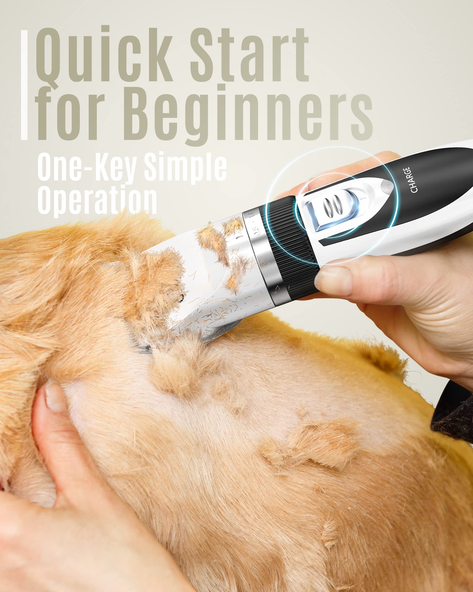 Oneisall Dog Clipper Low Noise, Dog Grooming Kit With Rechargeable, Dog Shaver Cordless Electric Quiet Hair Clipper Set For Dog Cats Pets(White)