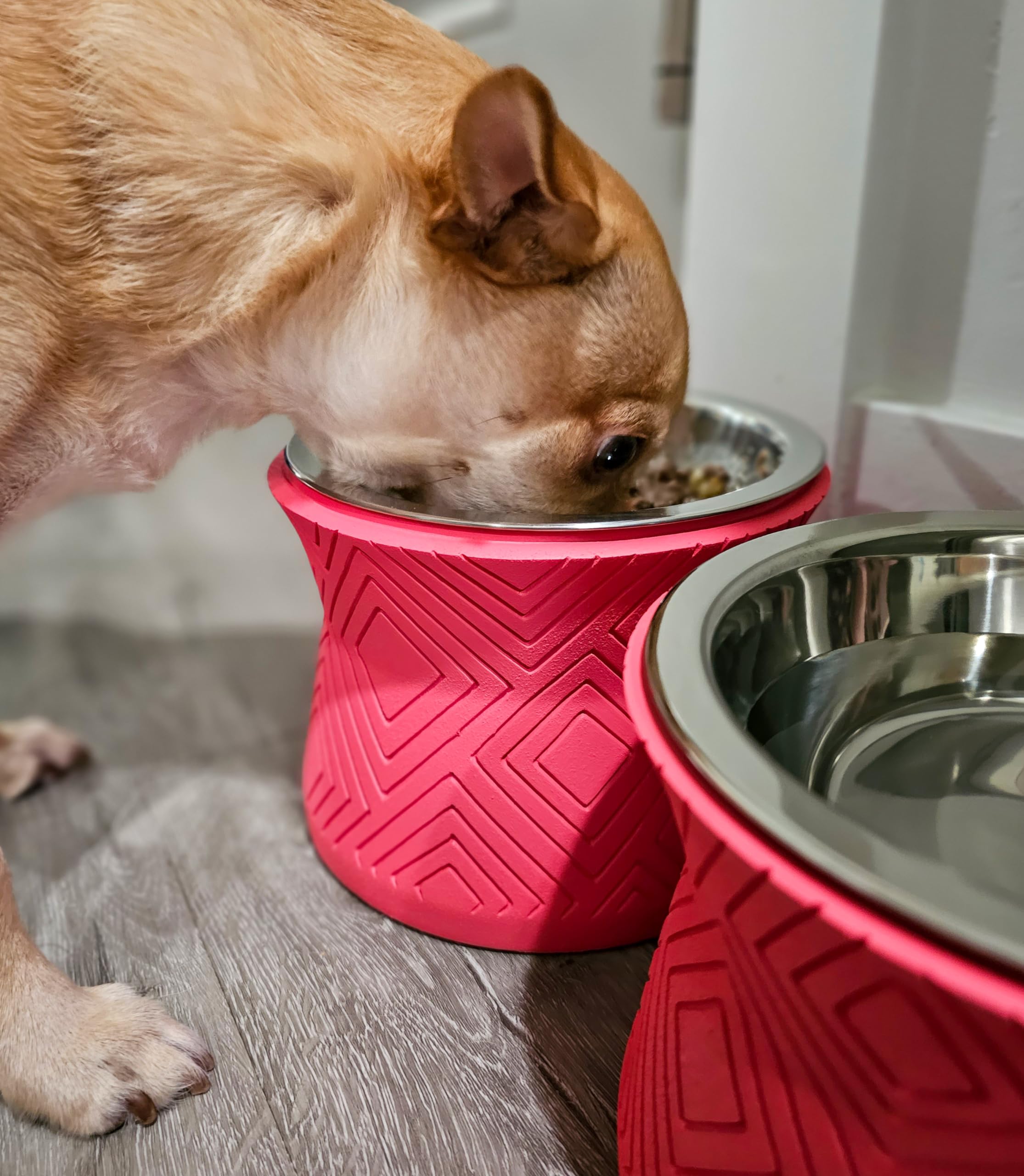Pet Junkie Santa Fe Single Elevated Pet Bowl Stand with Removable Stainless Steel 16oz Inner Bowl for Small Dog Breed or Cat - R