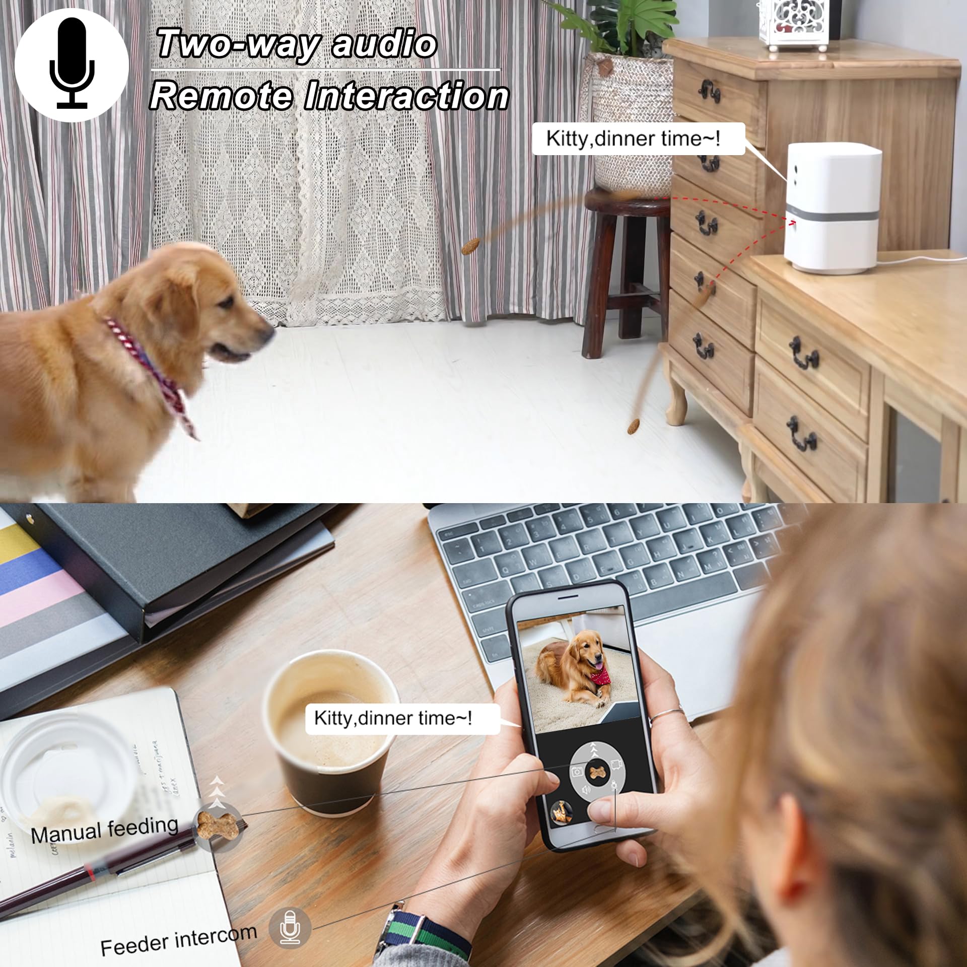 SKYMEE Petalk AI II Dog Camera with Auto Treat Dispenser, No Subscription Fee, 1080p HD, 180 Full-Room View 2-Way Audio, Night V