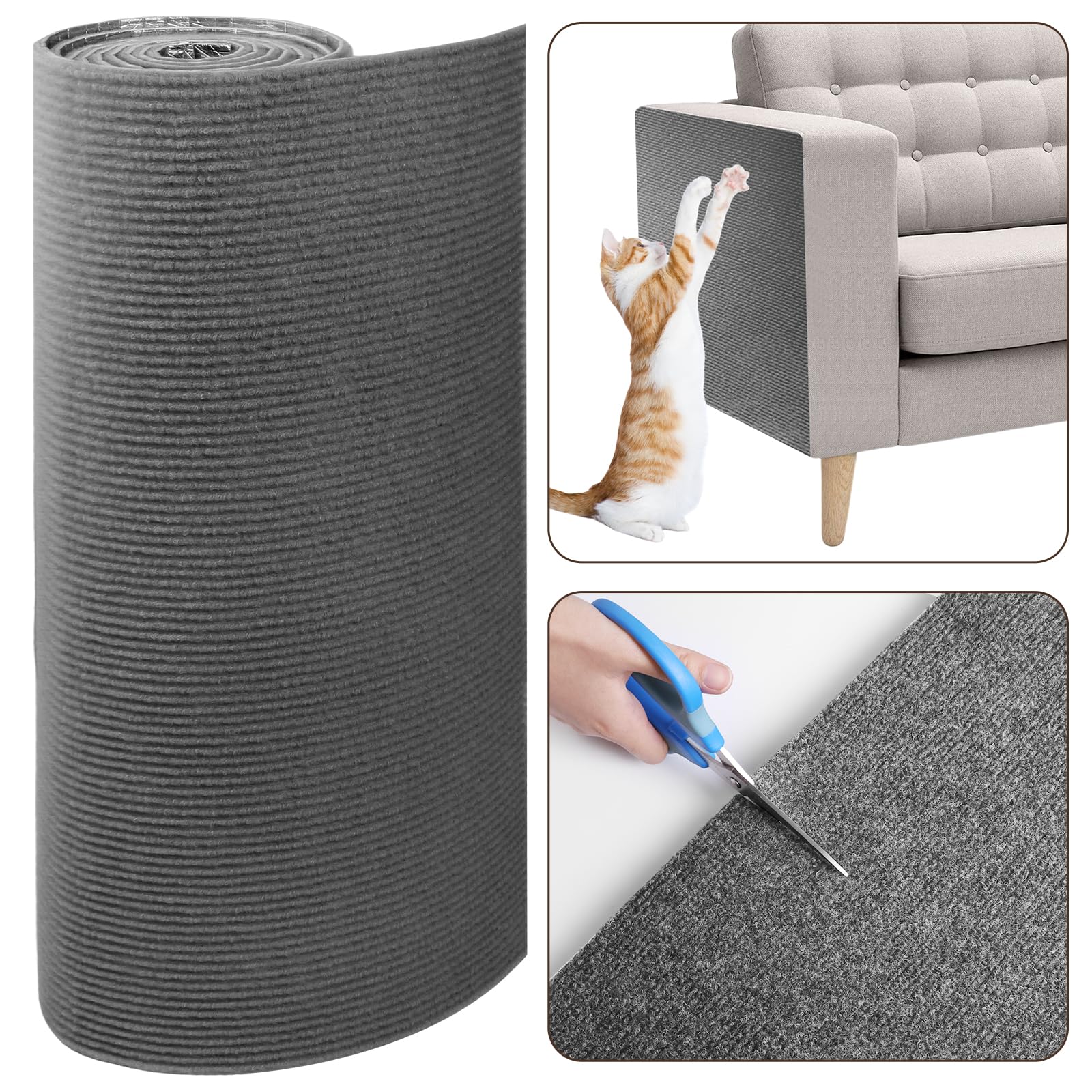 Cat Scratch Furniture Protector, 78.7''X15.8'' Cat Scratching Mat, Trimmable Self-Adhesive Cats Claws Scratch Pads, Diy Carpet M