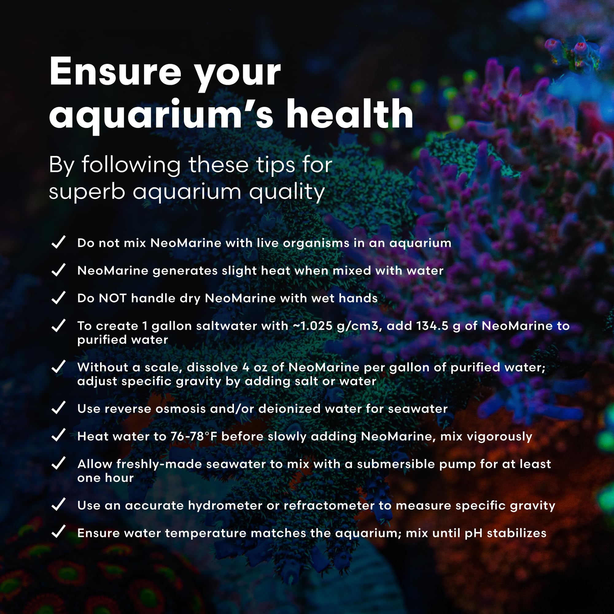 Brightwell Aquatics - NeoMarine Marine Salt Blend for Reef Aquarium - Fish Tank Starter Aquarium Salt - Aquarium Water Treatment