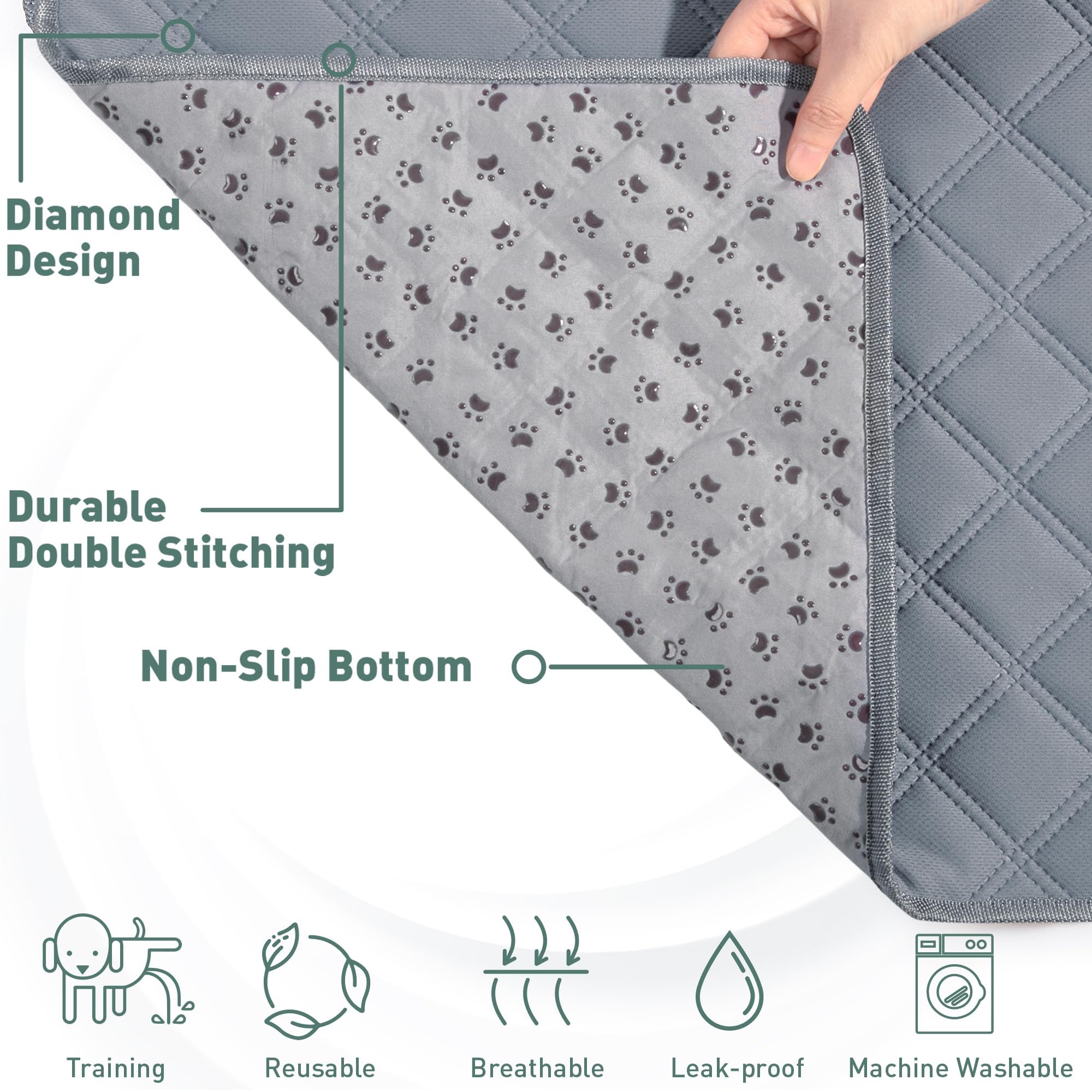 Eterish Reusable Washable Dog Pee Pads, 4 Pack, Large/XL, 31"x36", Gray, Absorbent, Non-Slip, Waterproof, Leak-Proof