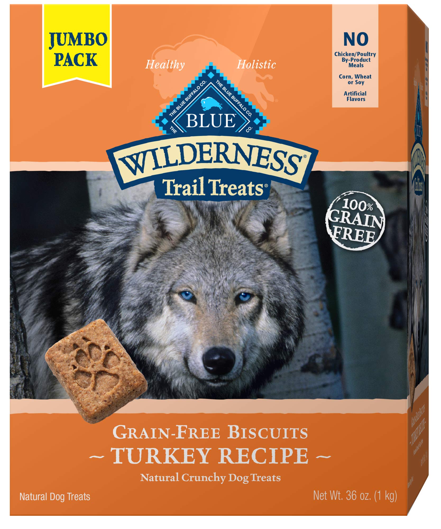 Blue Buffalo Wilderness Trail Treats, High Protein Grain Free Dog Biscuits, Turkey Recipe, 36 oz Box