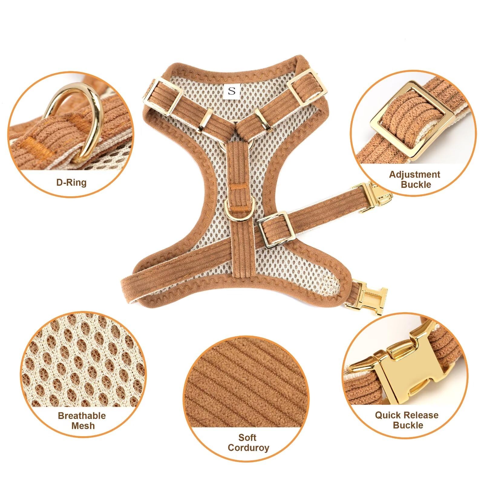 Didog Cute Small Dog Harness Collar & Leash Set, Adjustable Dog Collars And Leashes With Bowtie, Breathable Soft Mesh Padded Dog