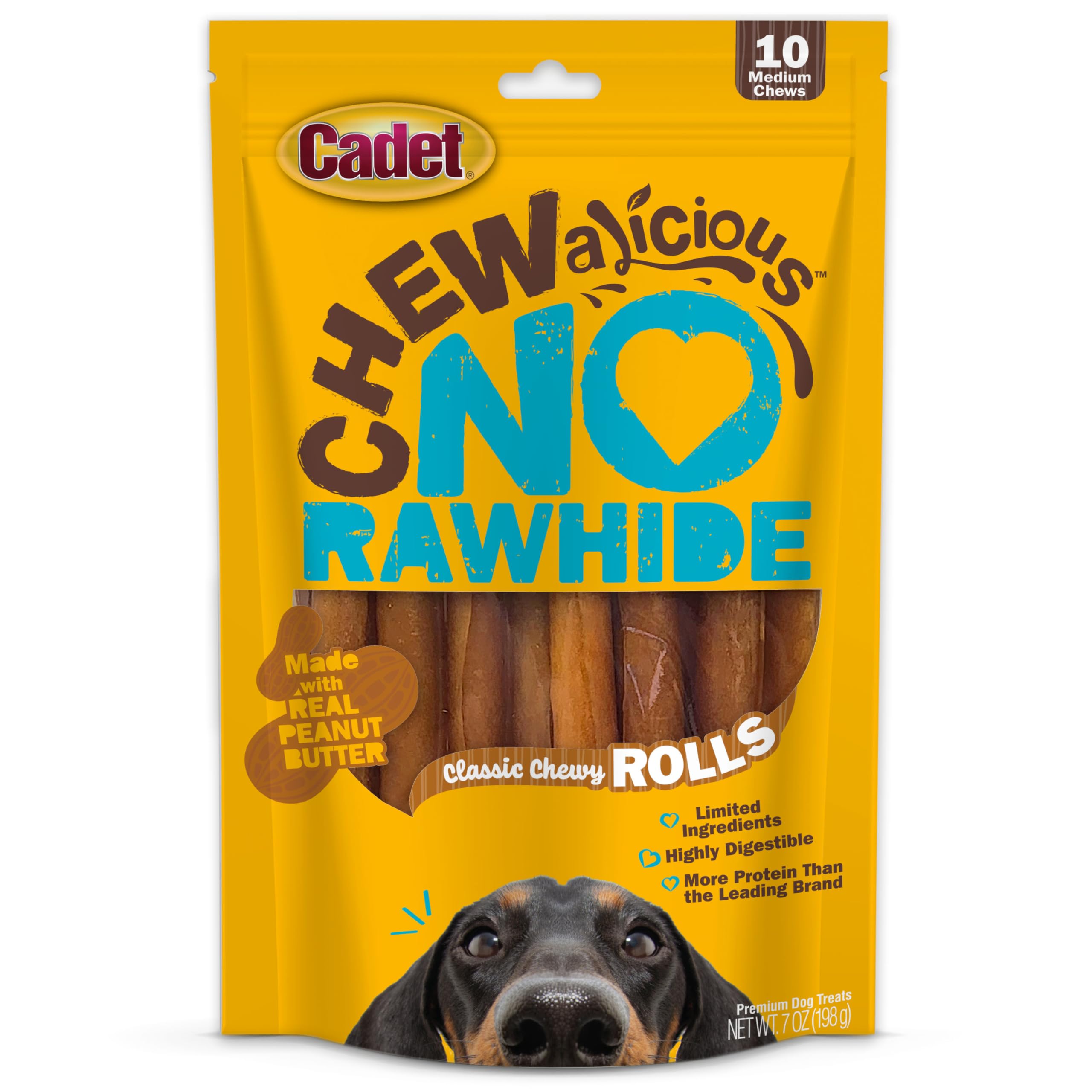 Cadet Chewalicious Classic Chewy Rolls with Real Peanut Butter, Rawhide-Free Healthy Dog Chews, Limited-Ingredient & Long-Lastin