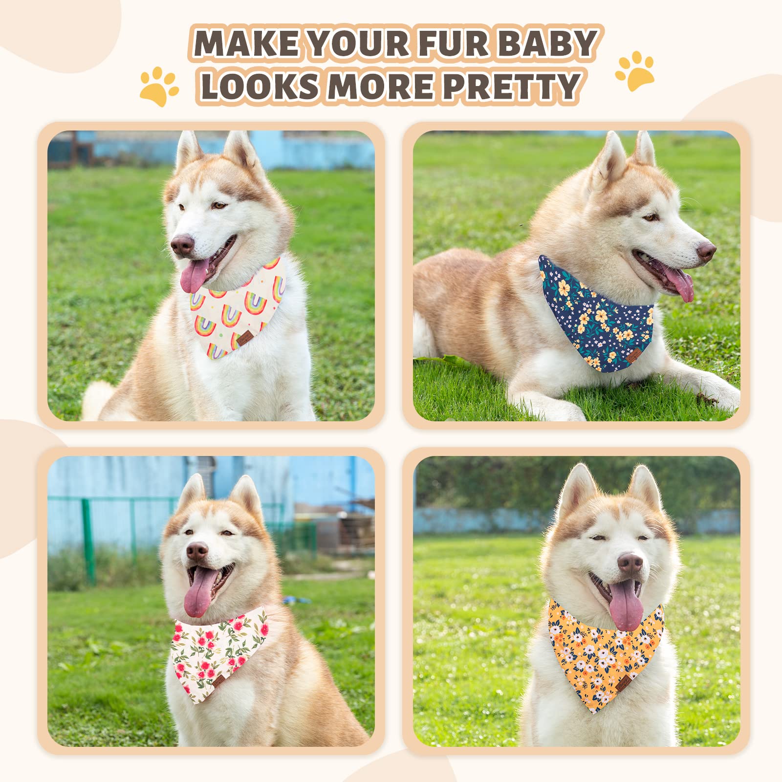 Charcy Dog Bandanas 4 Pack, Fall Bandana Boy Girl For Holiday Birthday, Adjustable Durable Scarf, Unique Design - Rainbow Triang