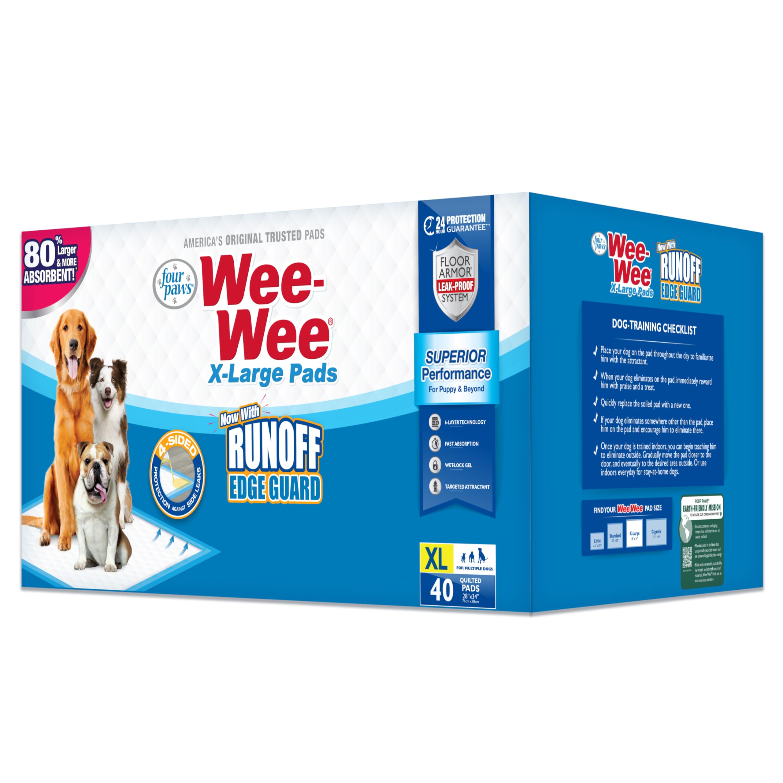 Four Paws Wee-Wee Superior Performance Unscented Extra-Large Pee Pads for Dogs & Puppies, Quilted Leak-Proof Dog Housebreaking P