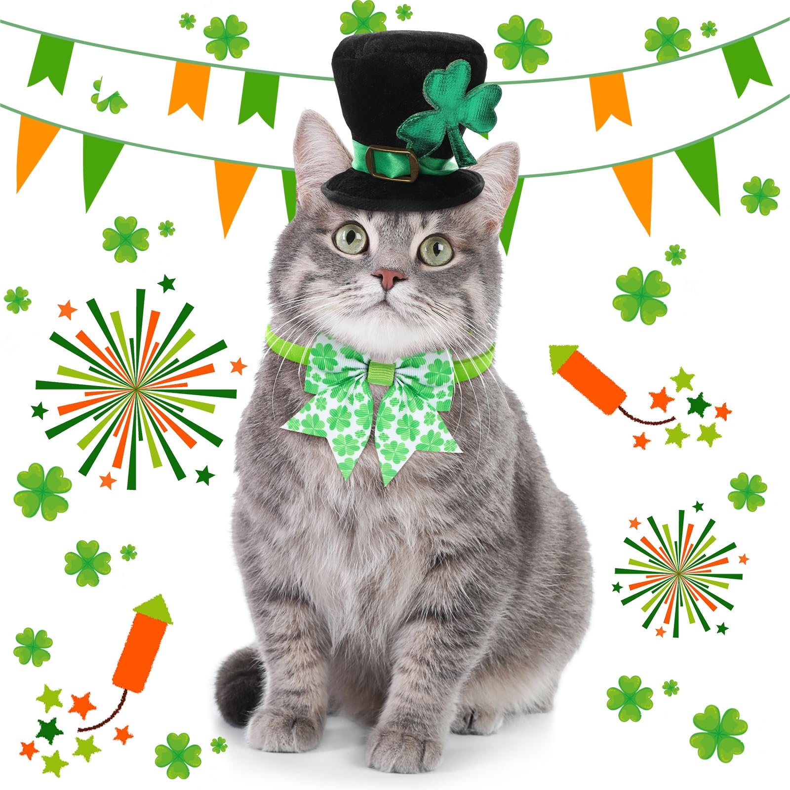 Maitys 40 Pcs St. Patrick'S Day Cat & Dog Bow Ties - Adjustable Clover Pattern Neckties For Festival & Party Grooming Accessorie