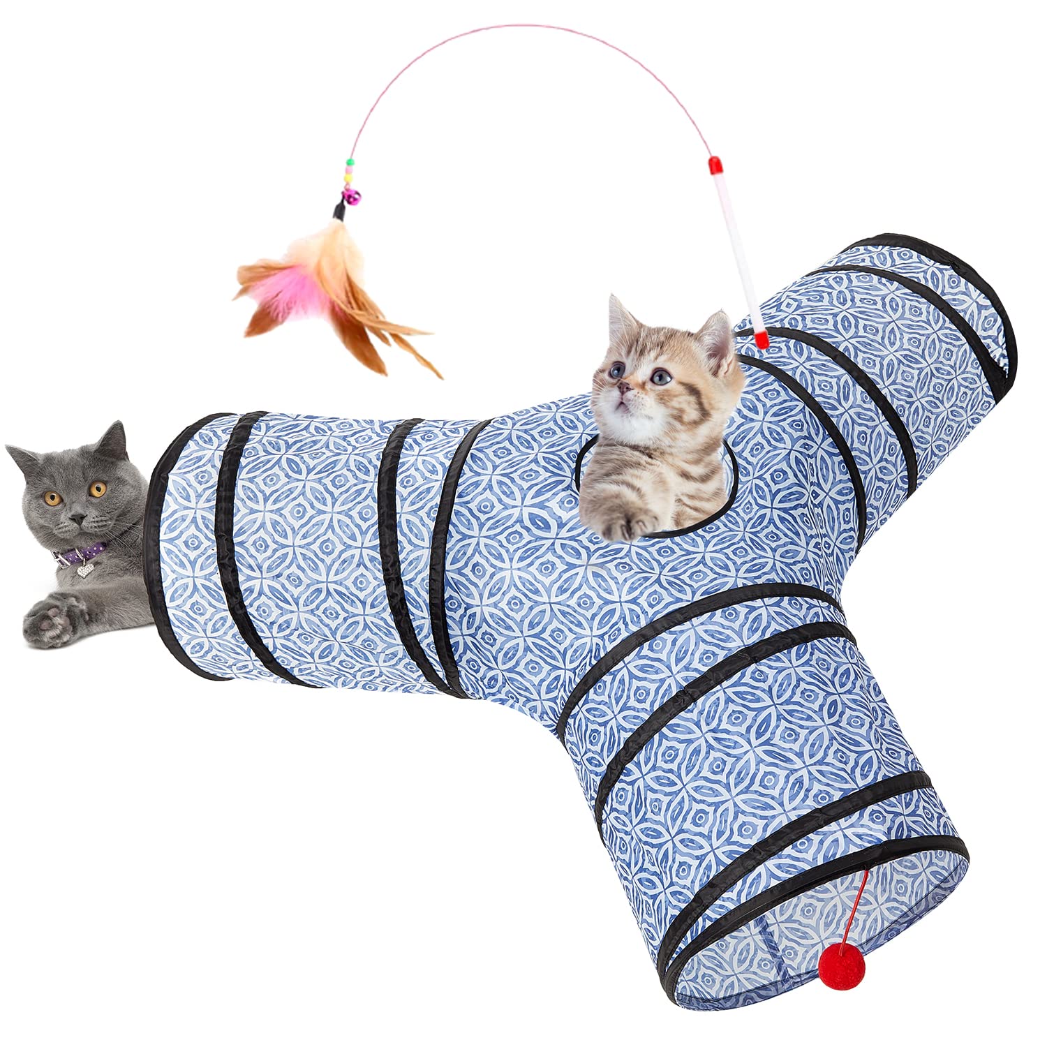 Tempcore 3 Way Collapsible Cat Toys - Indoor Cat Tunnels with Peek Hole & Ball, Perfect for Kittens & Puppies