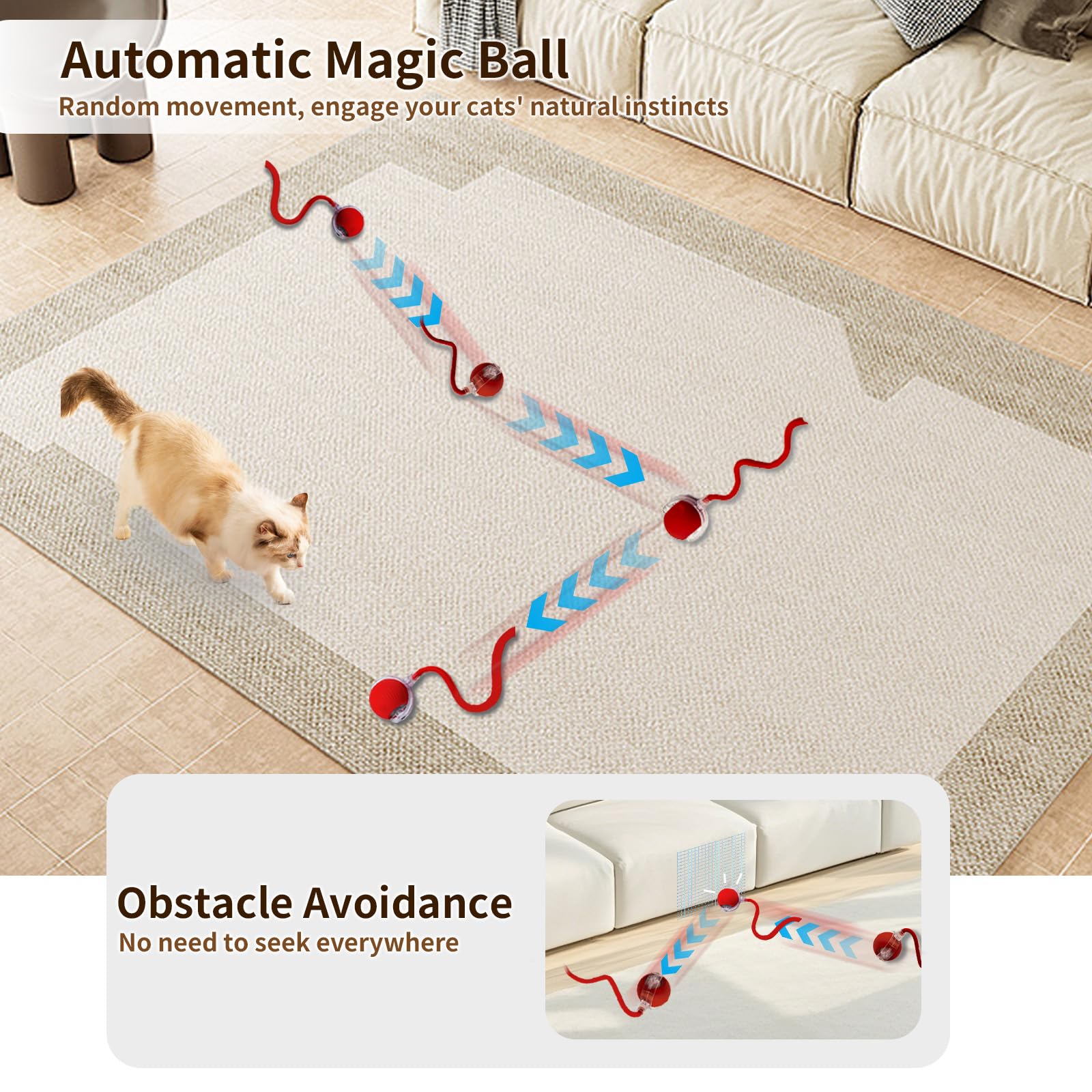 Crazydeer Interactive Cat Toy - Rechargeable Hide and Seek Play Mat with Self Rolling Ball, Blue, Model UNTG3-I001B