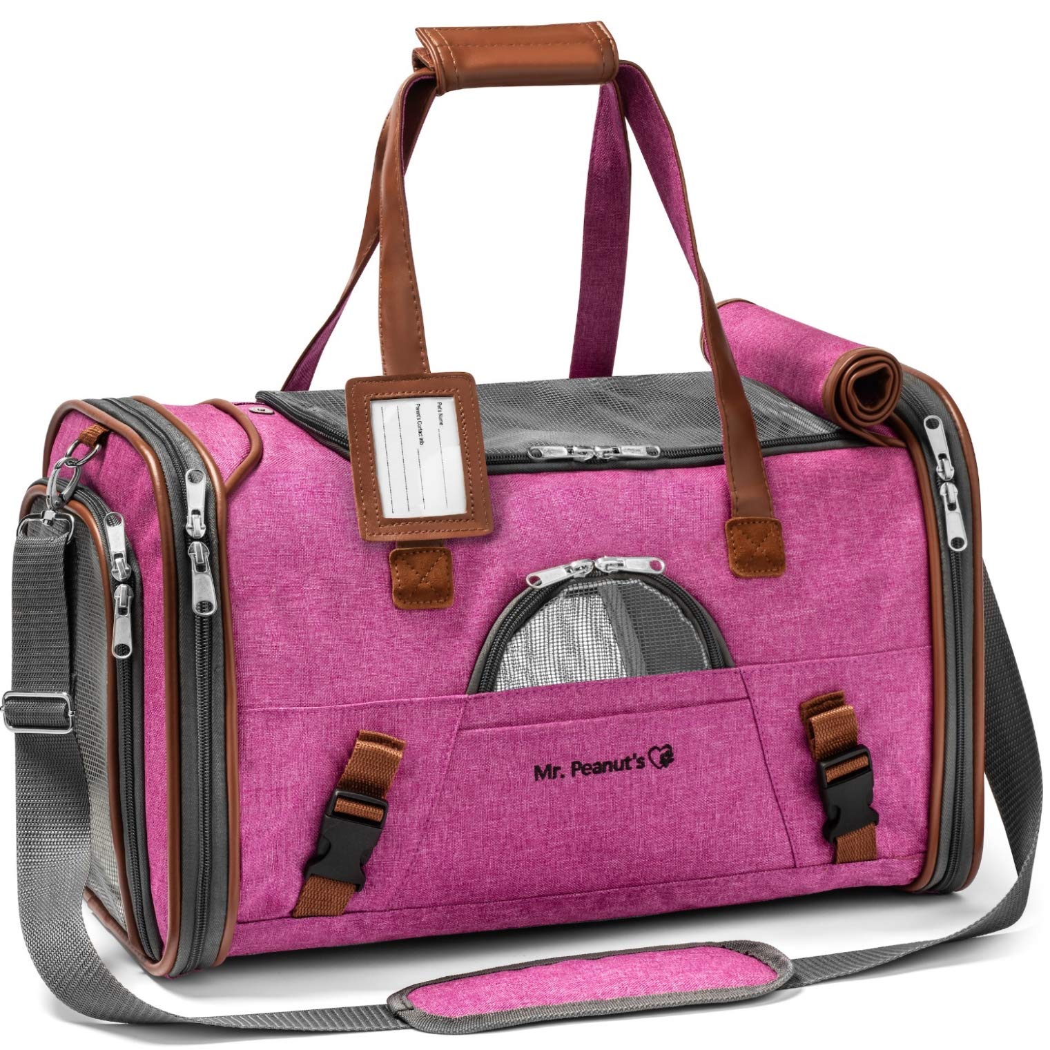 Mr. Peanut's Airline Approved Soft Sided Pet Carrier, Low Profile Gold Series Tote, Premium Brand Self Locking Zippers, Under Se