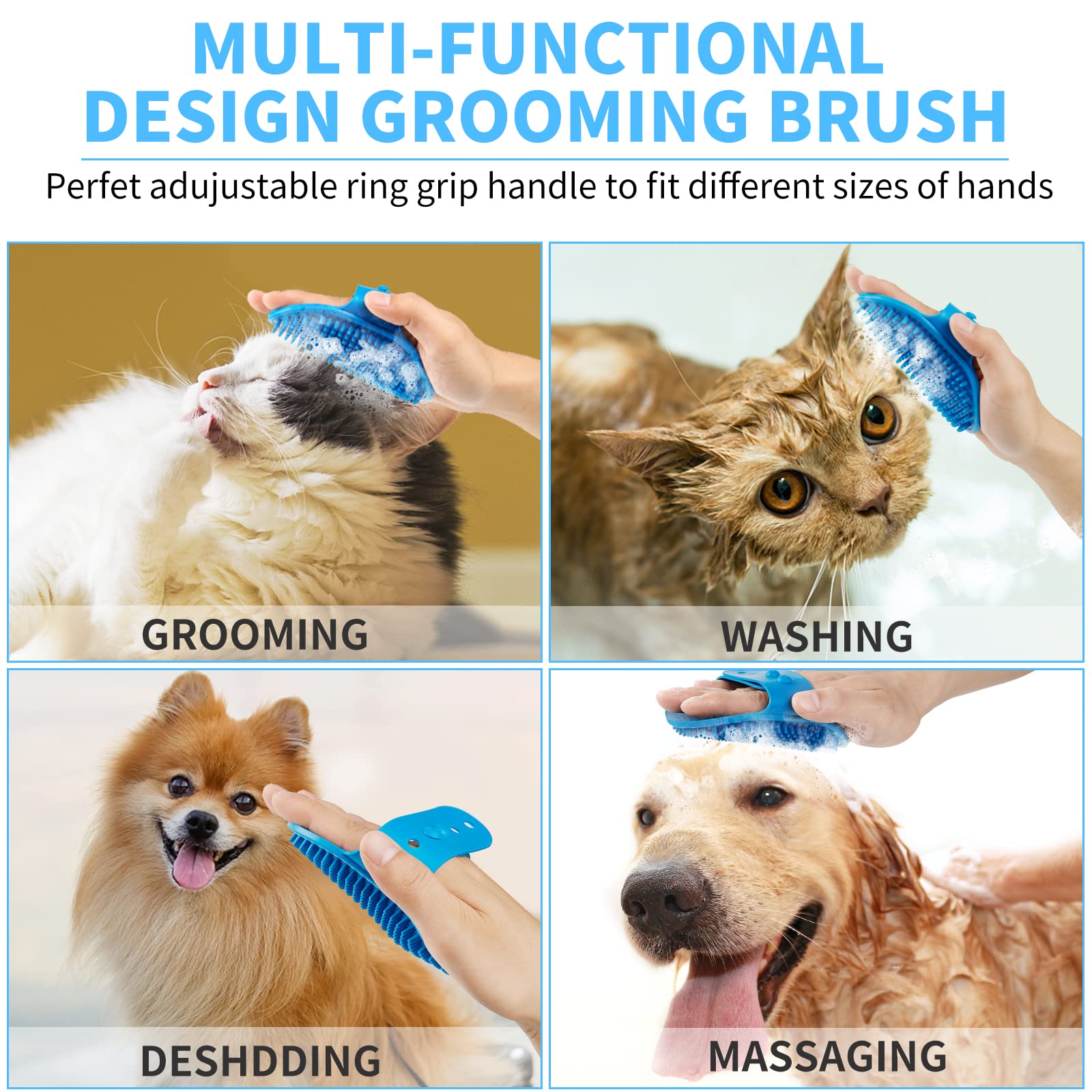 Comotech Dog Paw Cleaner With Bath Brush & Absorbent Towels - Adjustable Ring Handle For Long And Short-Haired Dogs (Large, Blue)