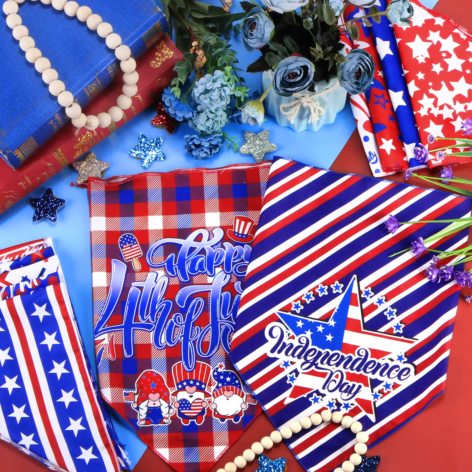 60 Pcs 4Th Of July Dog Bandanas Bulk American Flag Pet Scarf Triangle Bibs Holiday Puppy Neckerchief Washable Adjustable Patriot