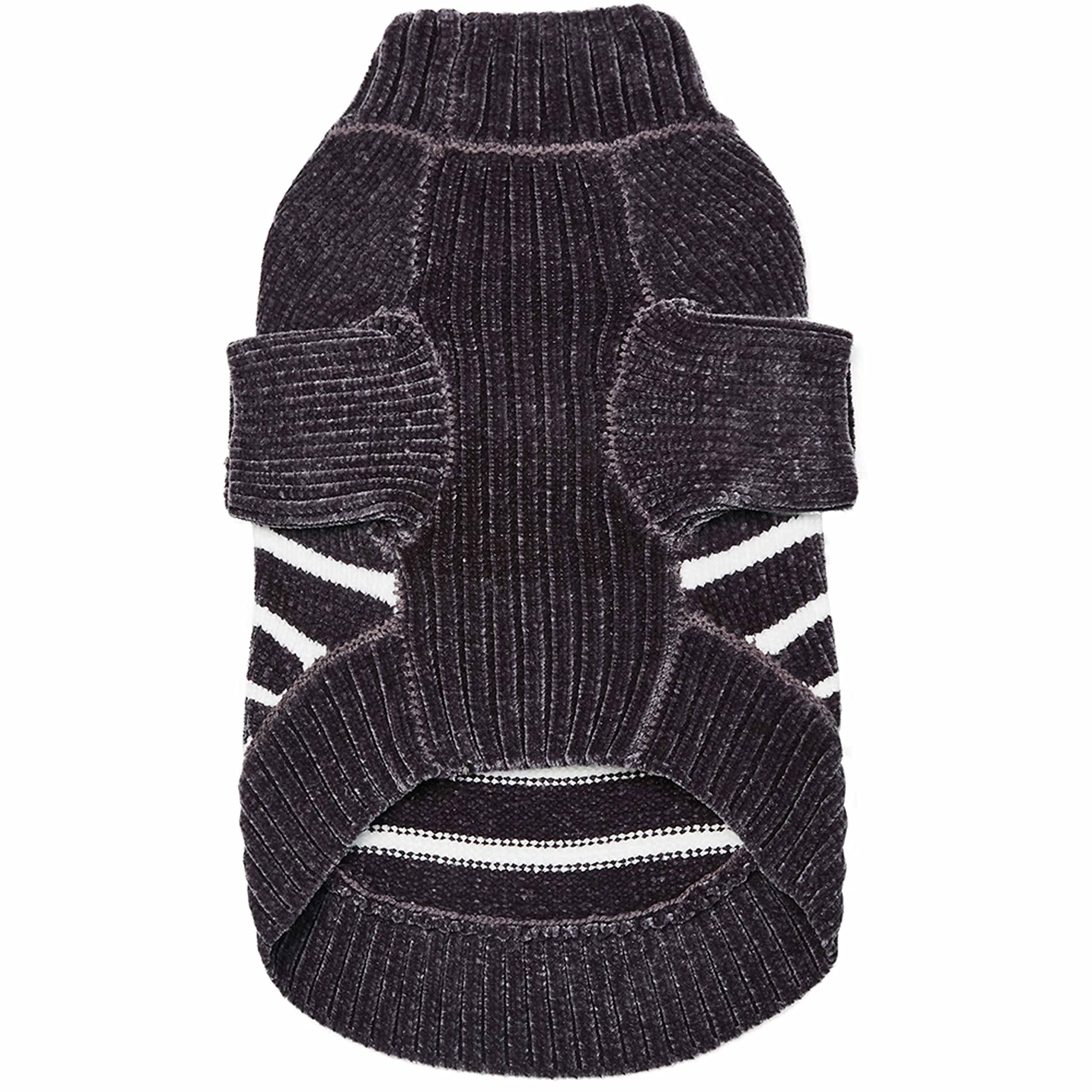 Blueberry Pet Cozy Soft Chenille Classy Striped Dog Sweater In Chic Grey, Back Length 14', Pack Of 1 Clothes For Dogs