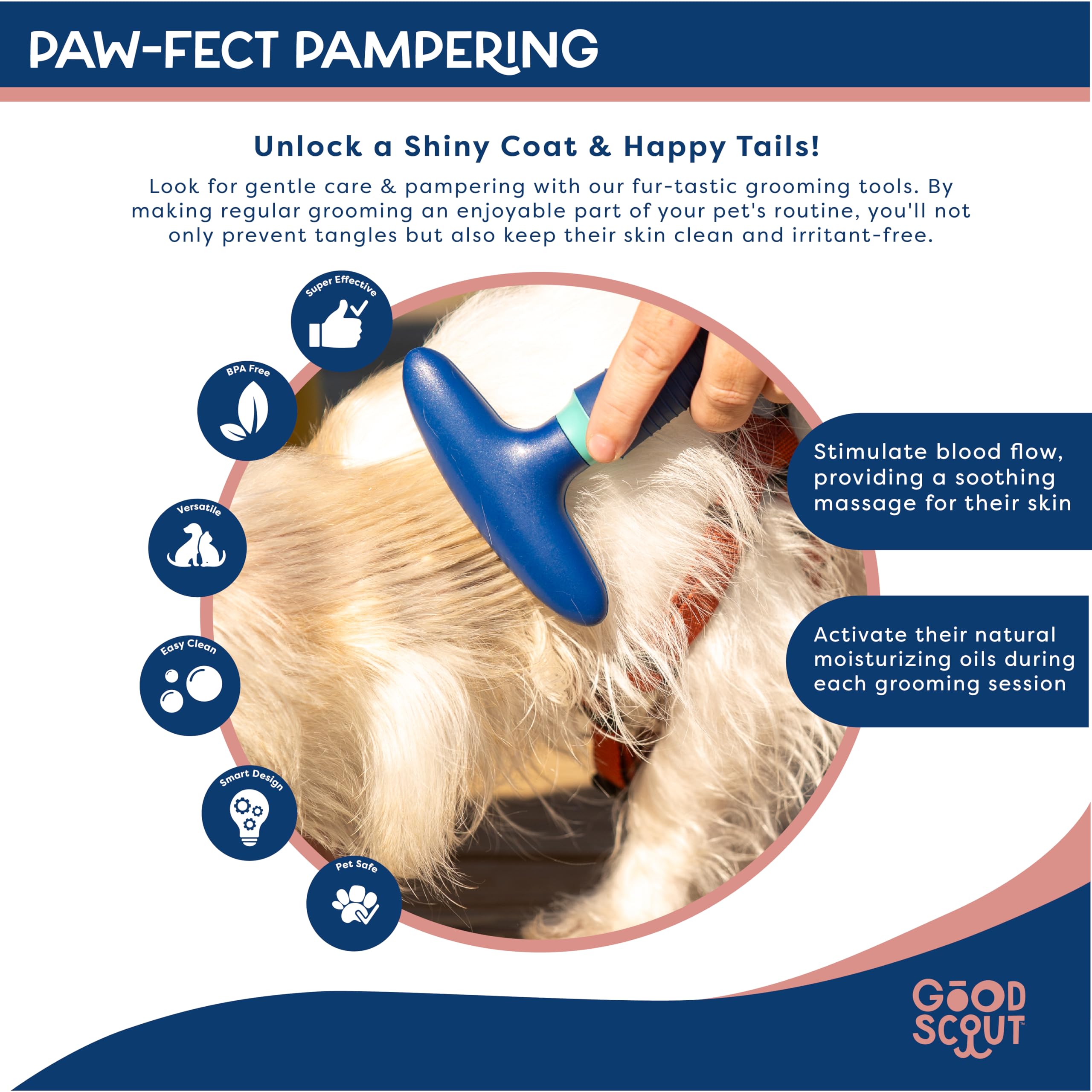 Good Scout Pet Hair Rake - Metal Grooming Tool for Dogs & Cats, Blue, Model 38027, Effective Deshedding for Short & Long Haired Animals