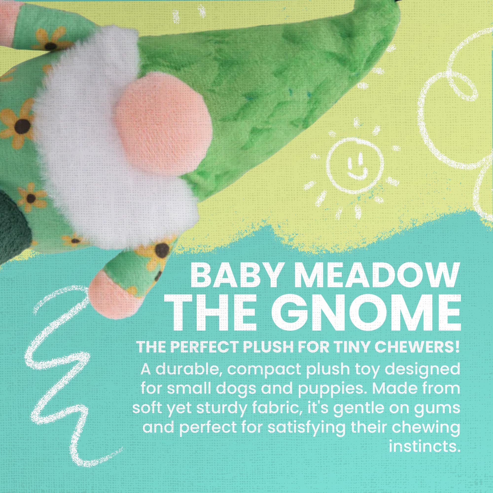 Snugarooz Baby Meadow Gnome Dog Toy With Repair Patch – Eco-Friendly - Crinkle & Squeaky Fun - Perfect For Small Dogs - Made From Recycled Materials