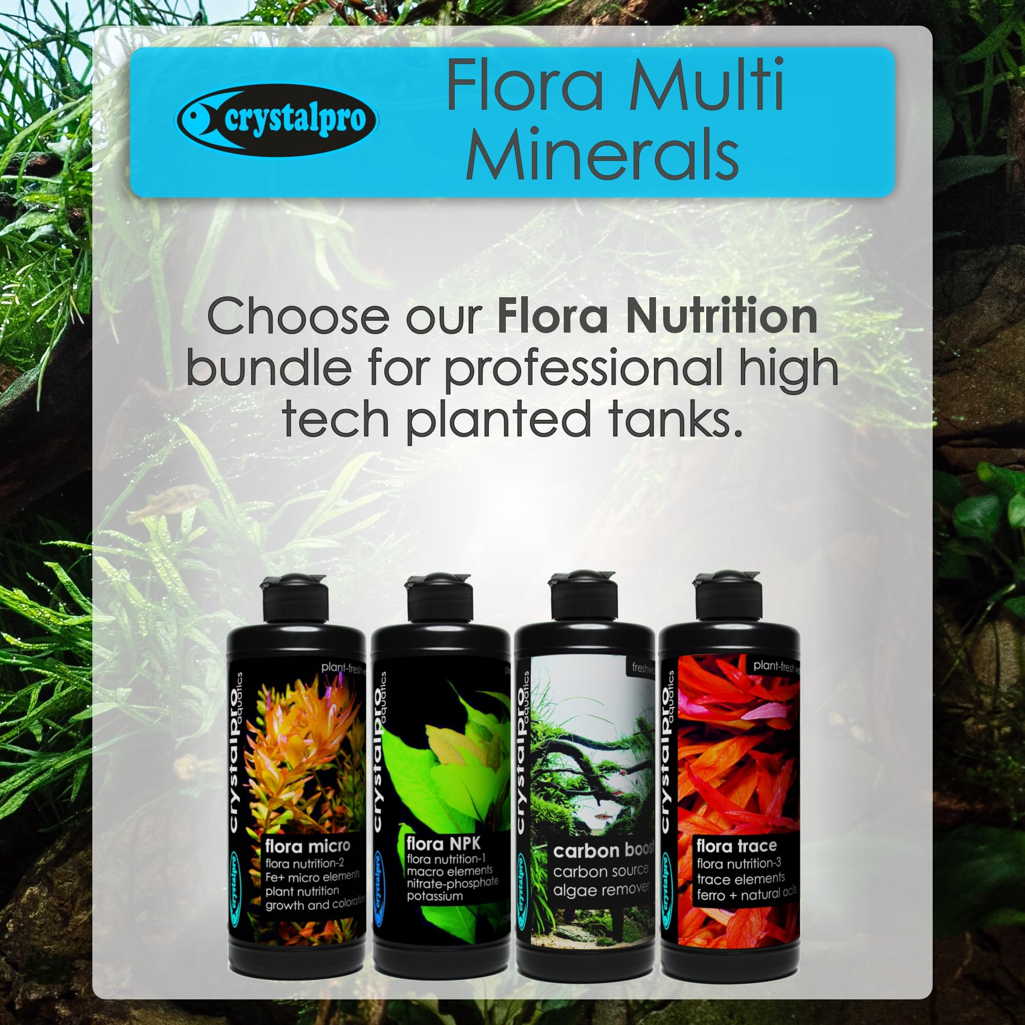 CrystalPro Flora Multi Minerals Aquarium Fertilizer - All-in-One Plant Food for Healthy Growth - 16.9 Fl Oz