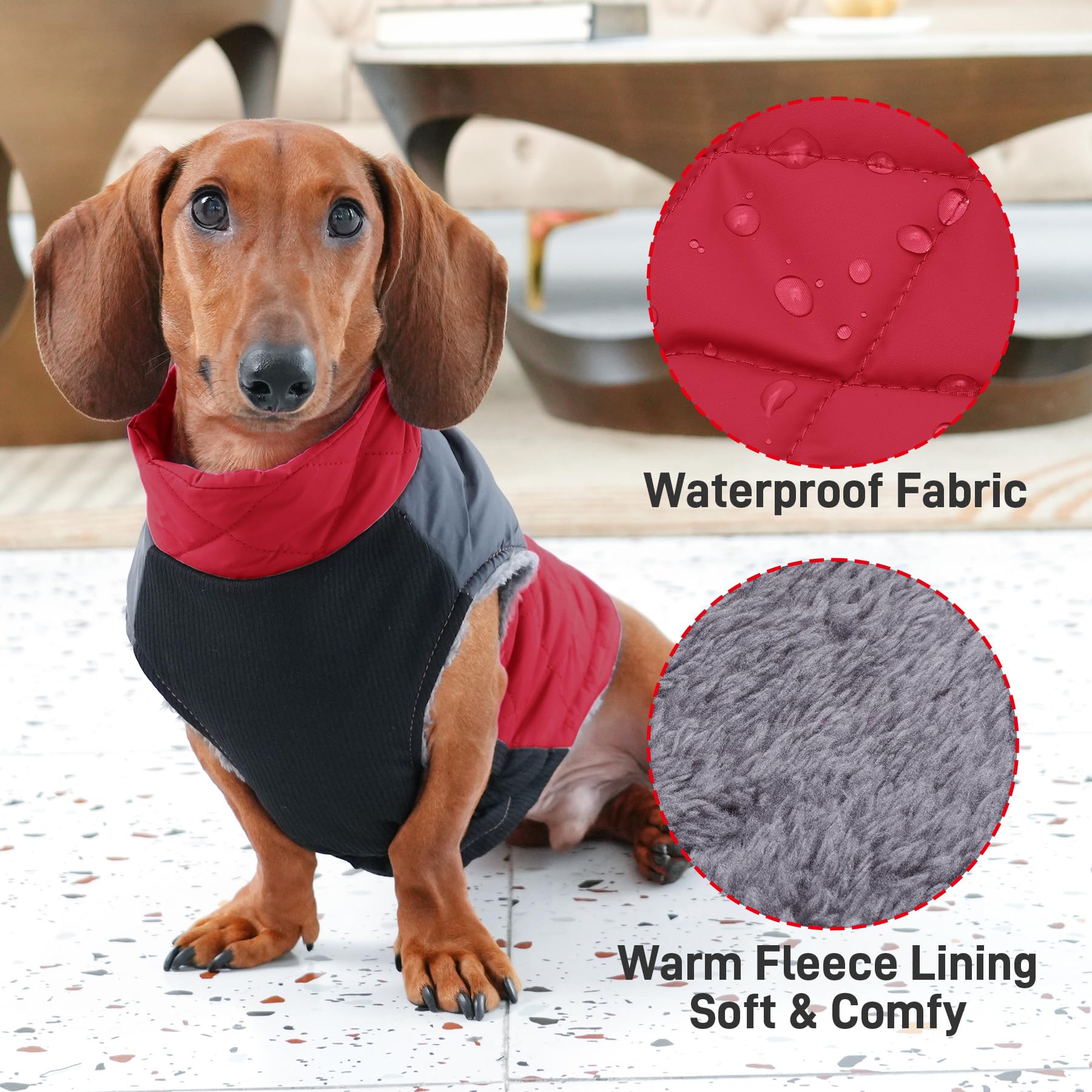 Joydaog Warm Fleece Dog Coats For Large Dogs,D-Rings Waterproof Puppy Jacket For Cold Winter,Red Xxl
