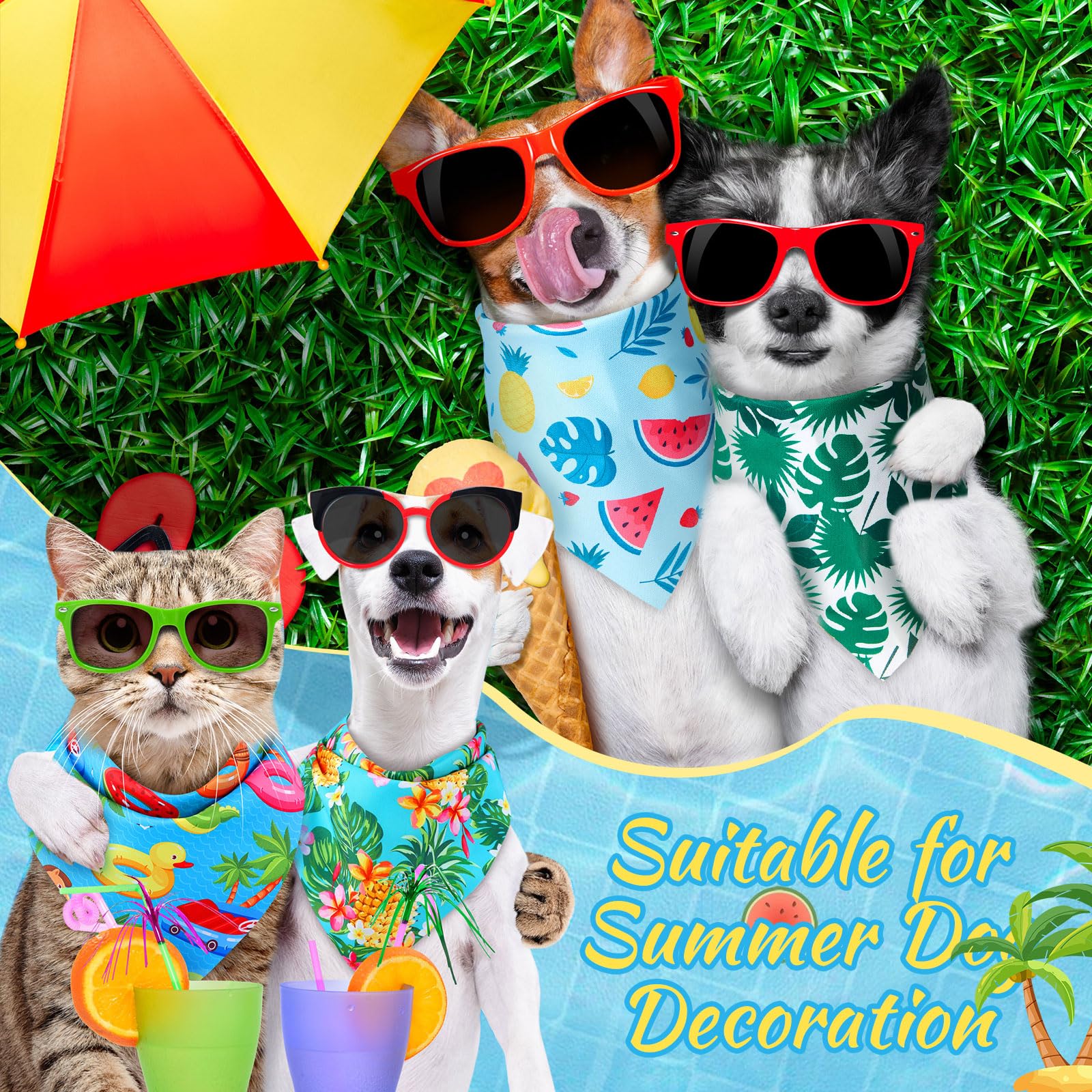 Chunful 100 Pieces Dog Bandanas Bulk Summer Pet Bandanas Pack Triangle Scarf Bib Kerchief Set For Small Large Dog Costume Access