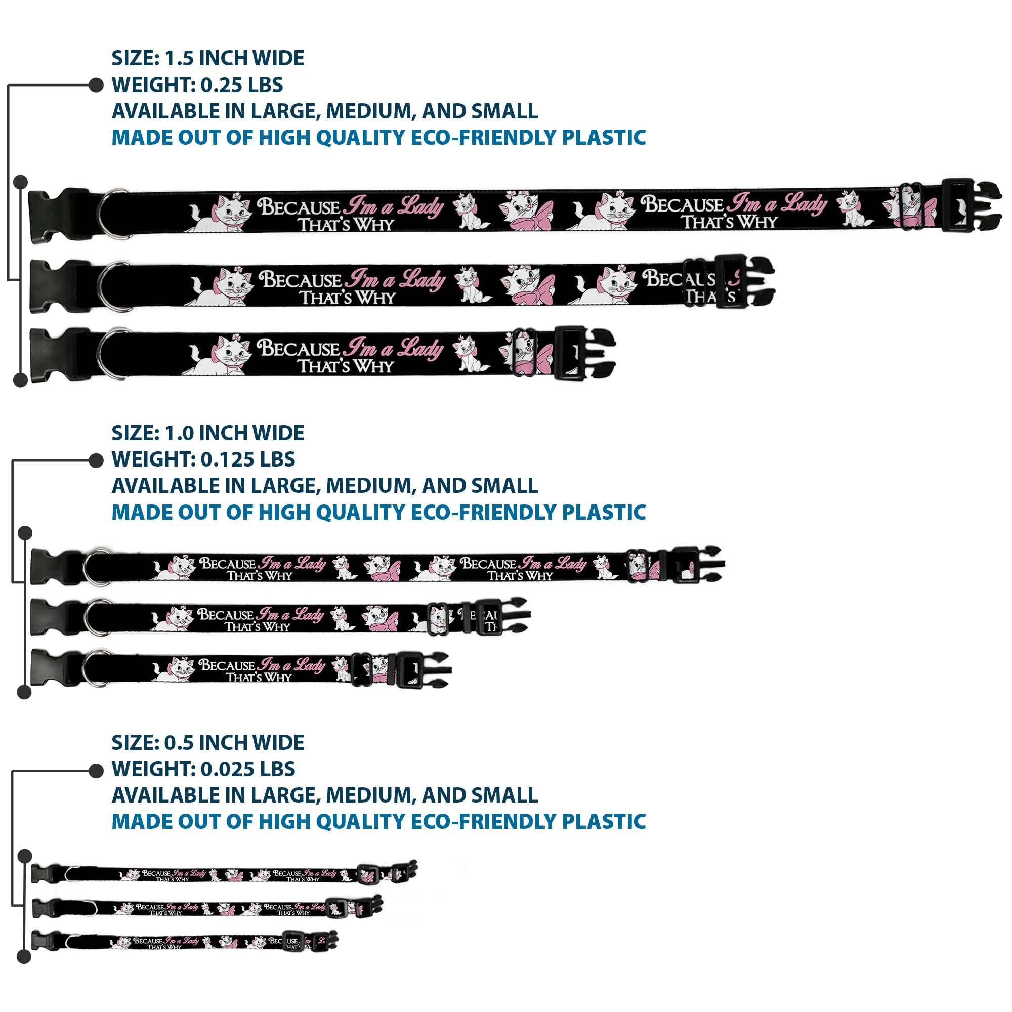 Dog Collar Plastic Clip Aristocats Marie 3 Poses Because Im A Lady Thats Why Black 18 To 32 Inches 1.5 Inch Wide